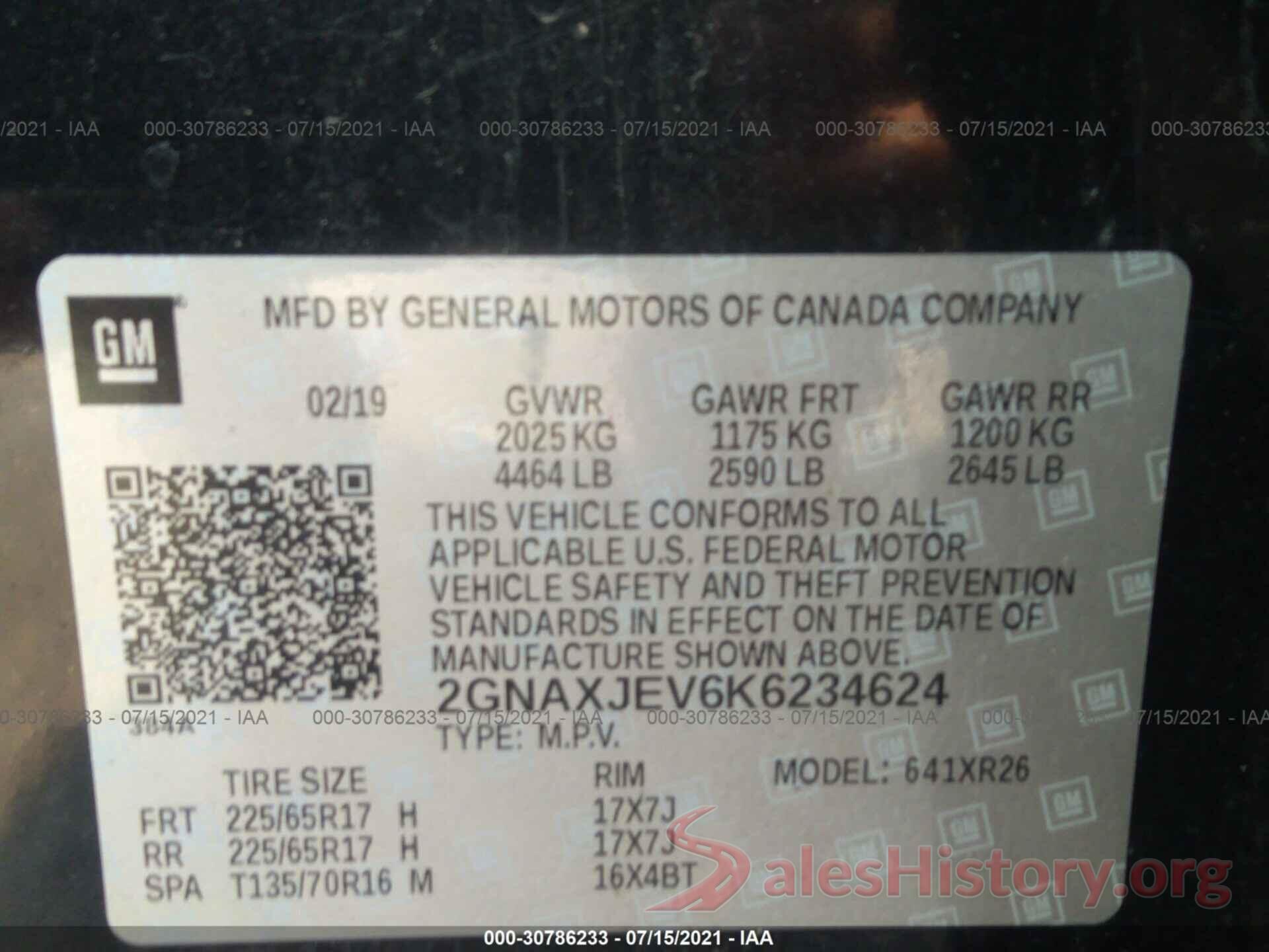 2GNAXJEV6K6234624 2019 CHEVROLET EQUINOX