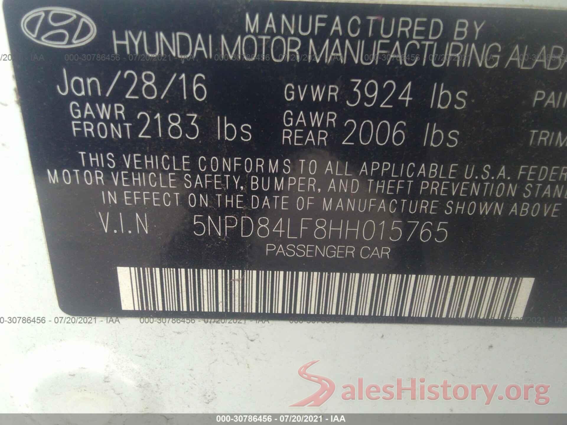 5NPD84LF8HH015765 2017 HYUNDAI ELANTRA