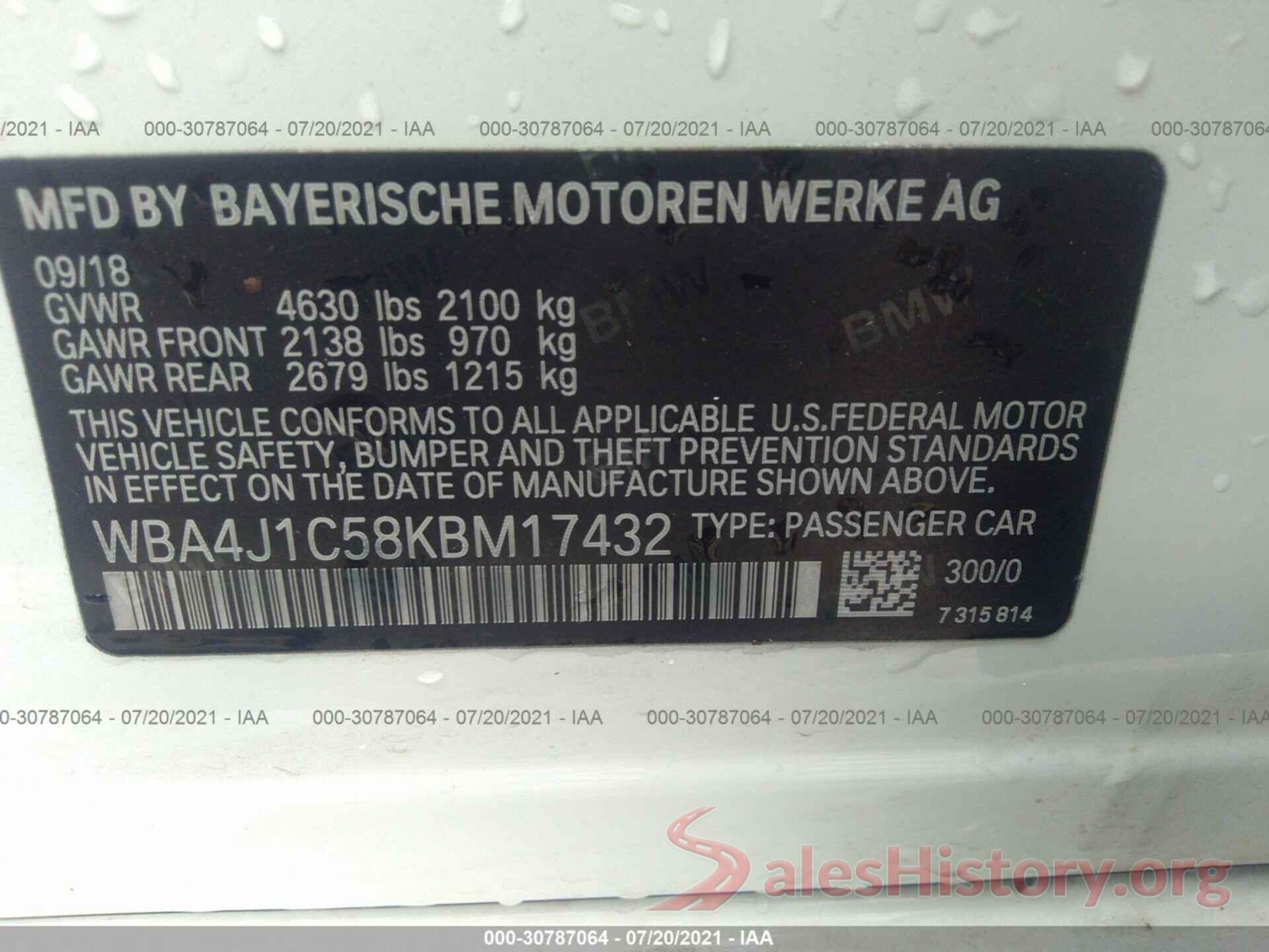 WBA4J1C58KBM17432 2019 BMW 4 SERIES