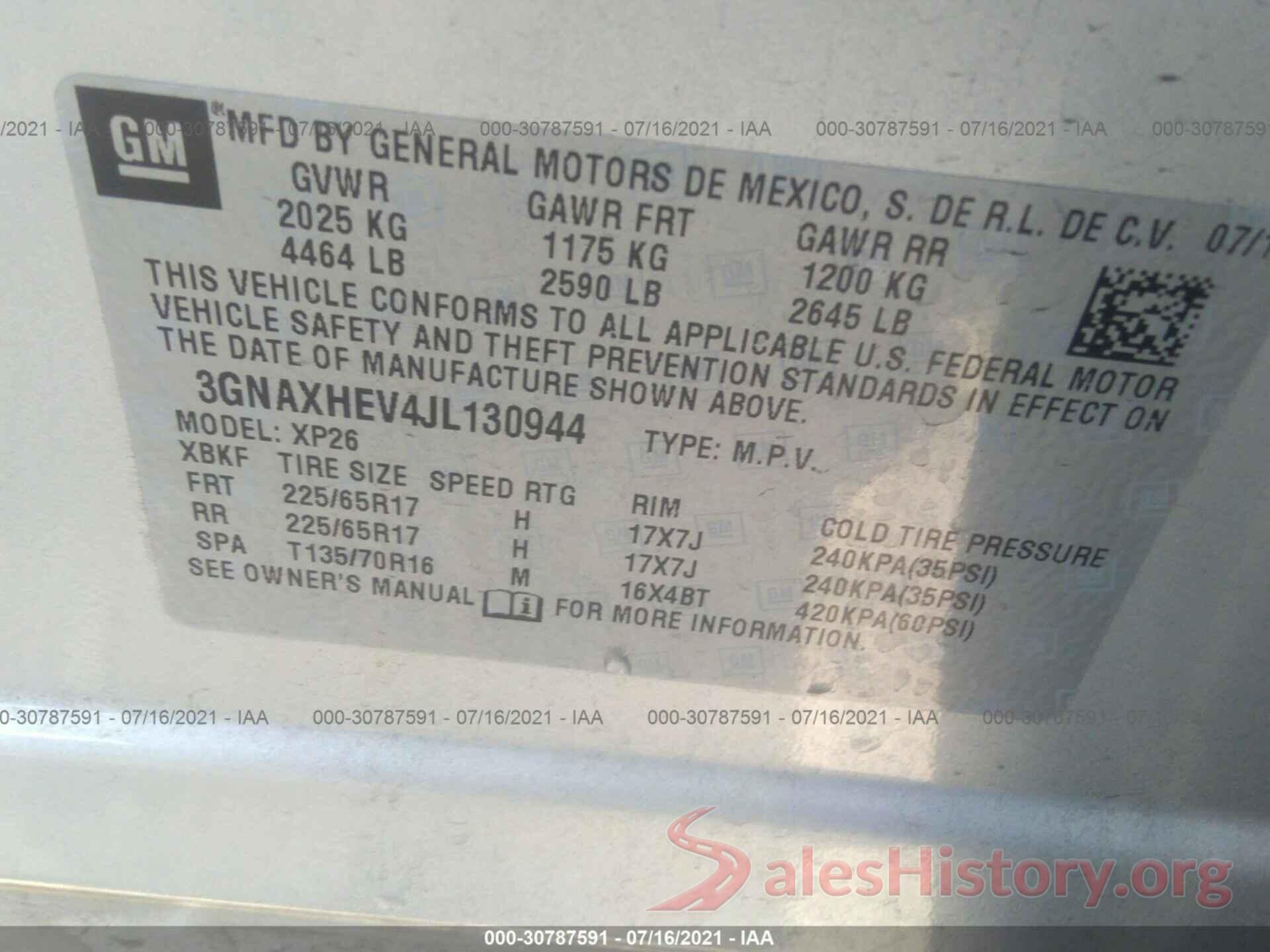 3GNAXHEV4JL130944 2018 CHEVROLET EQUINOX