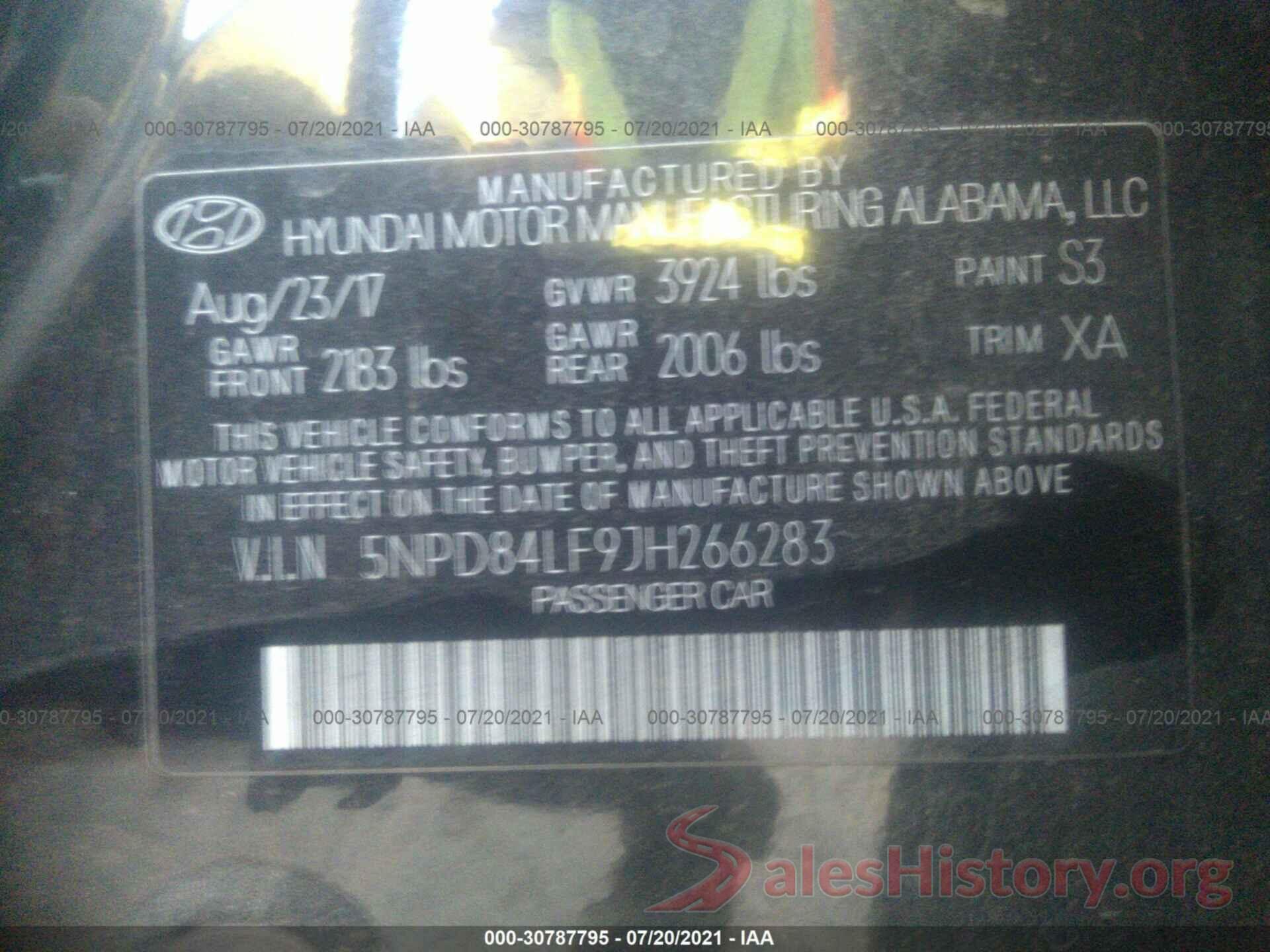 5NPD84LF9JH266283 2018 HYUNDAI ELANTRA