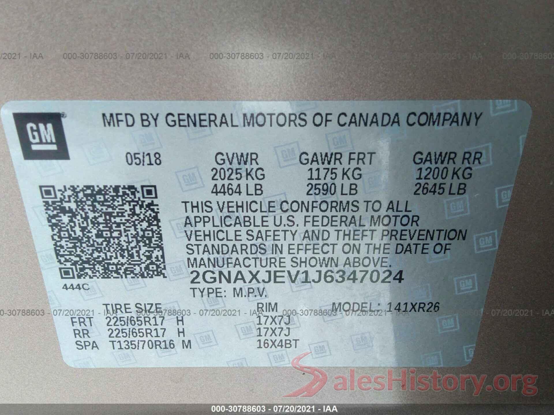 2GNAXJEV1J6347024 2018 CHEVROLET EQUINOX