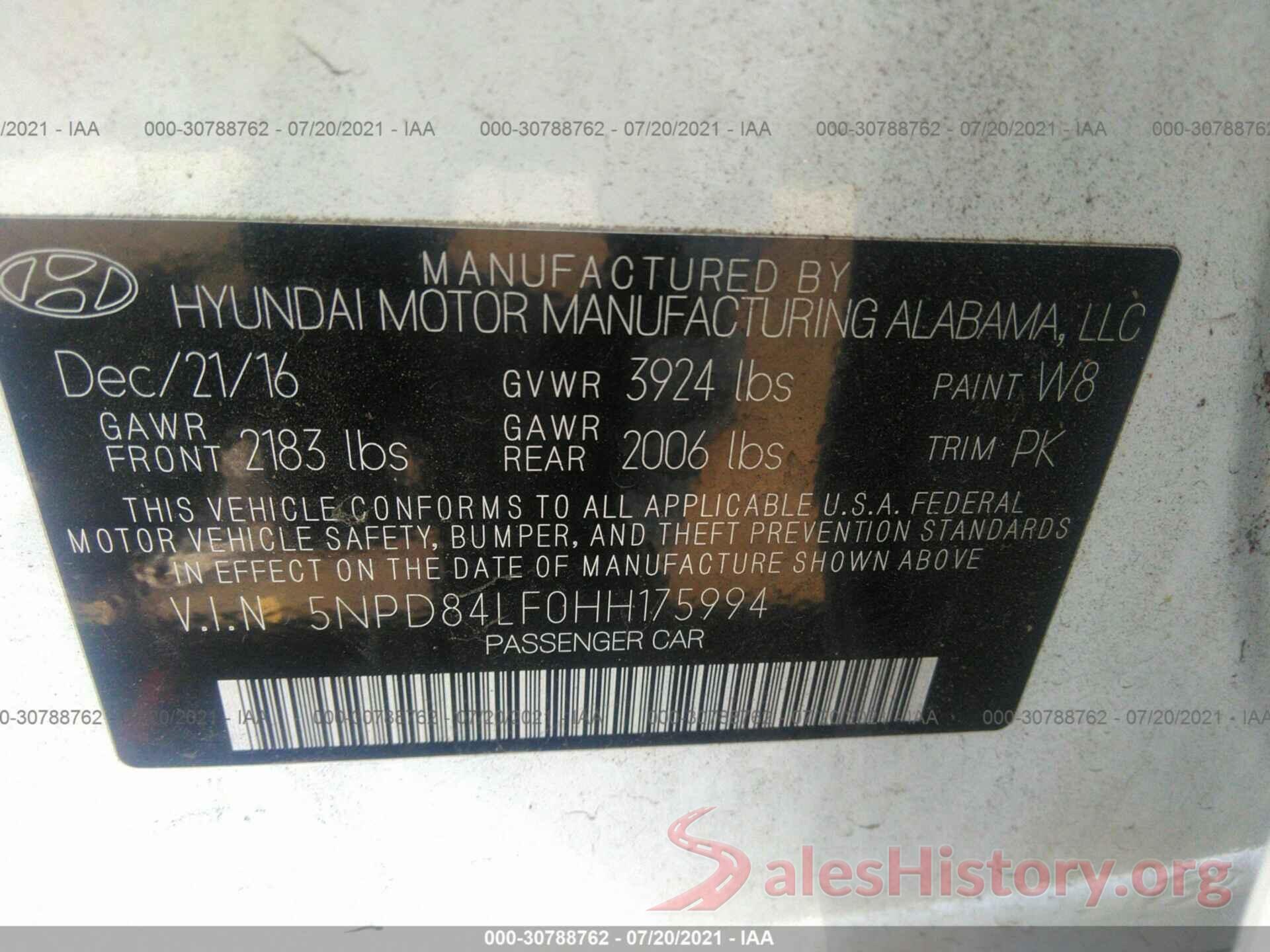 5NPD84LF0HH175994 2017 HYUNDAI ELANTRA