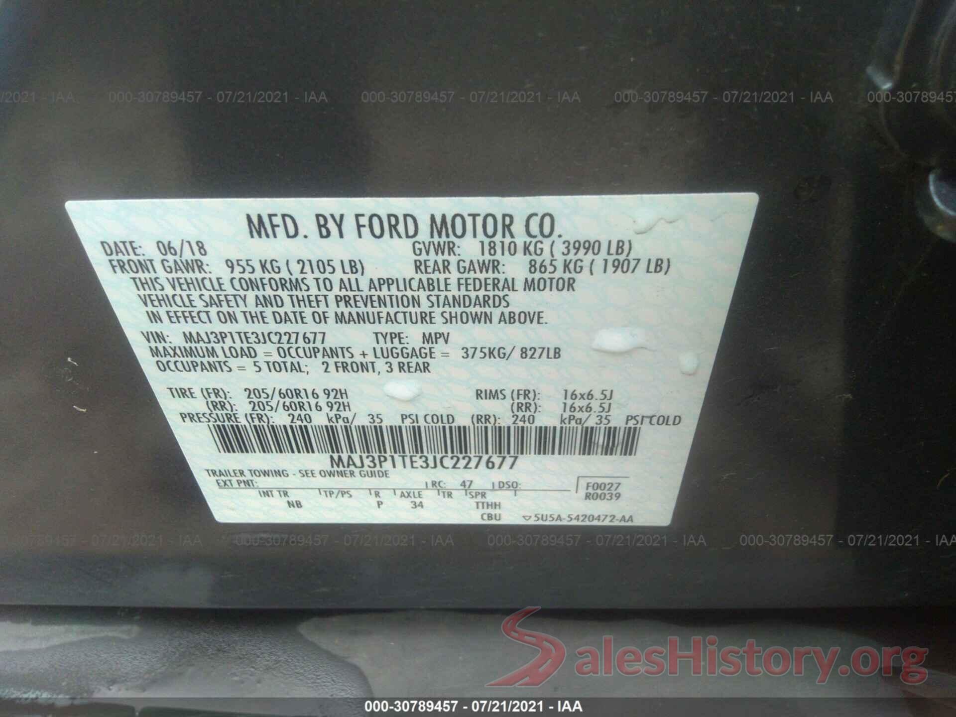 MAJ3P1TE3JC227677 2018 FORD ECOSPORT