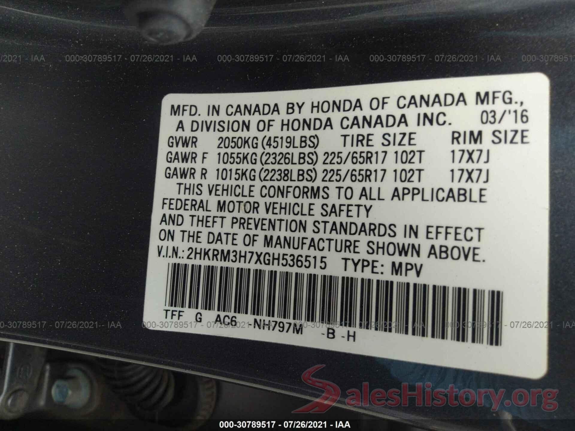 2HKRM3H7XGH536515 2016 HONDA CR-V