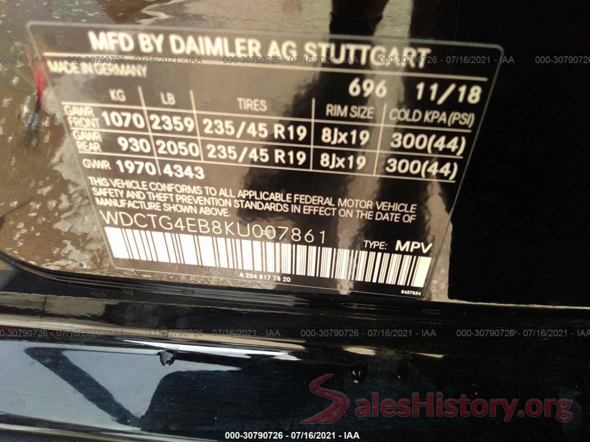 WDCTG4EB8KU007861 2019 MERCEDES-BENZ GLA