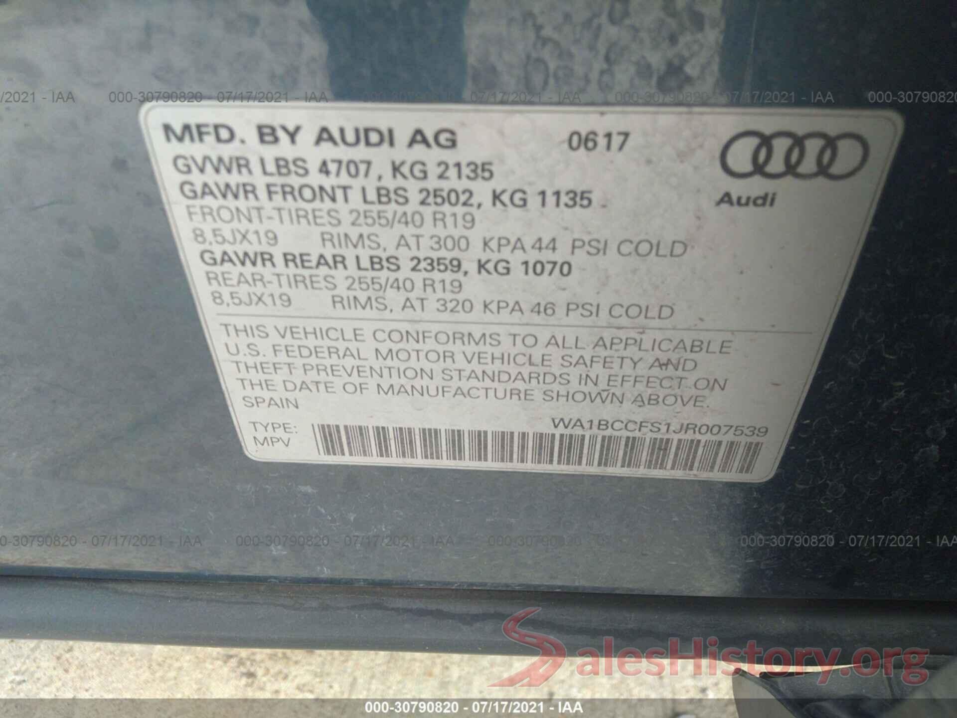 WA1BCCFS1JR007539 2018 AUDI Q3