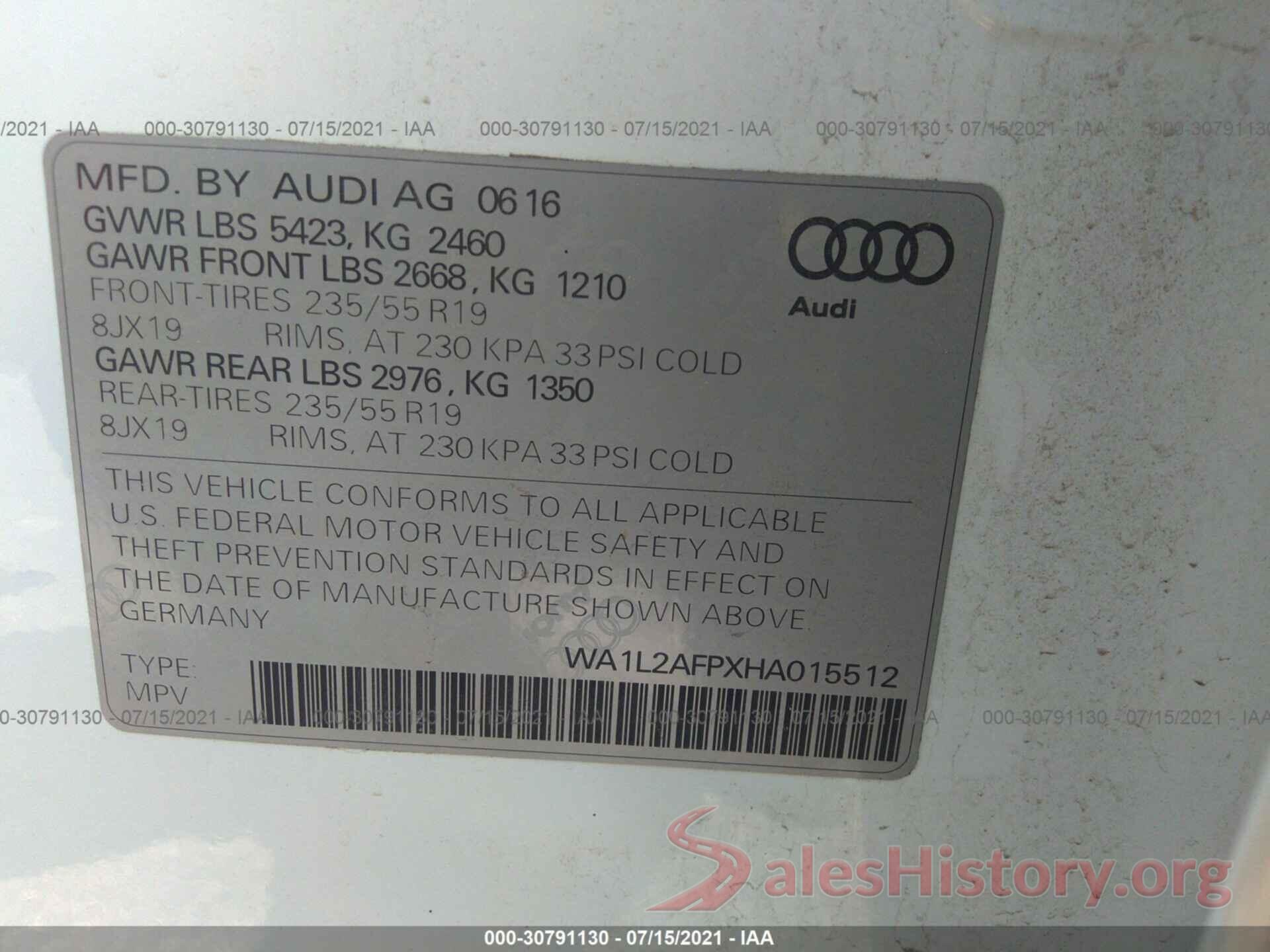 WA1L2AFPXHA015512 2017 AUDI Q5