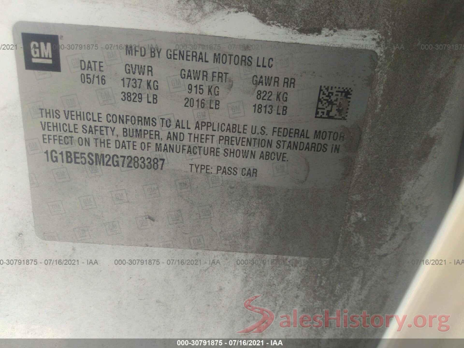 1G1BE5SM2G7283387 2016 CHEVROLET CRUZE