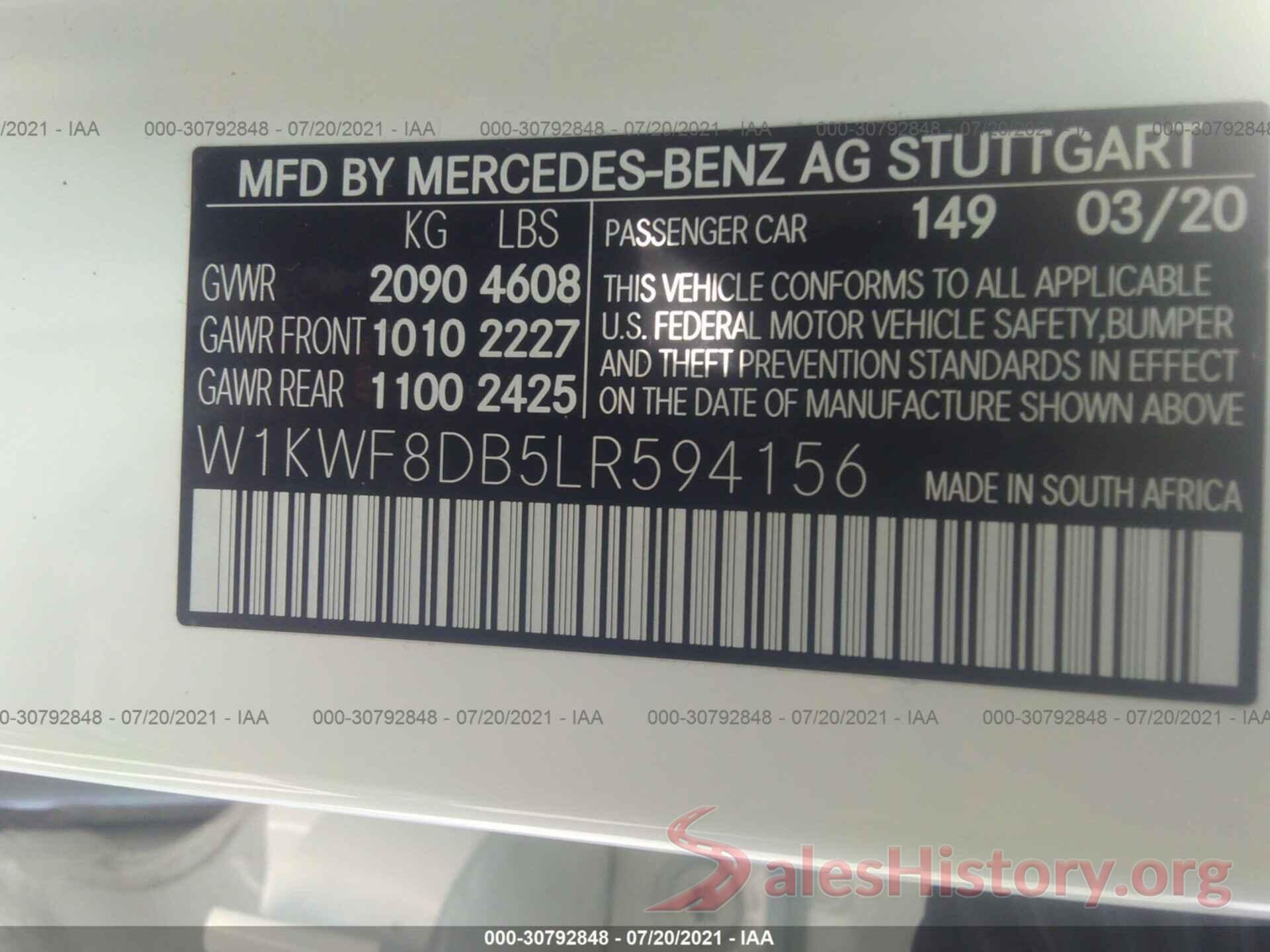 W1KWF8DB5LR594156 2020 MERCEDES-BENZ C-CLASS