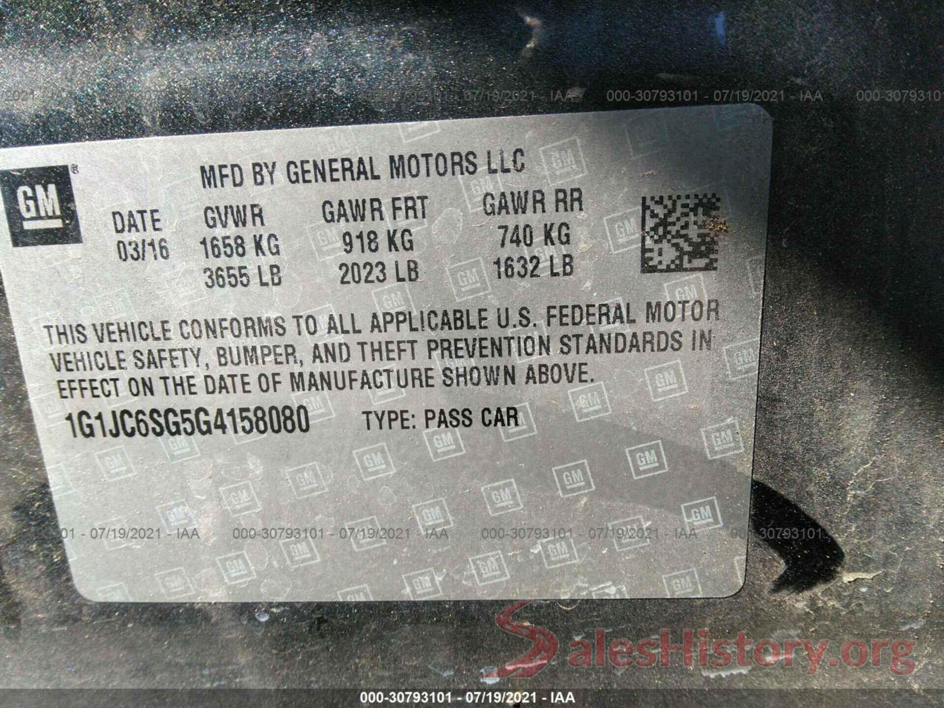 1G1JC6SG5G4158080 2016 CHEVROLET SONIC