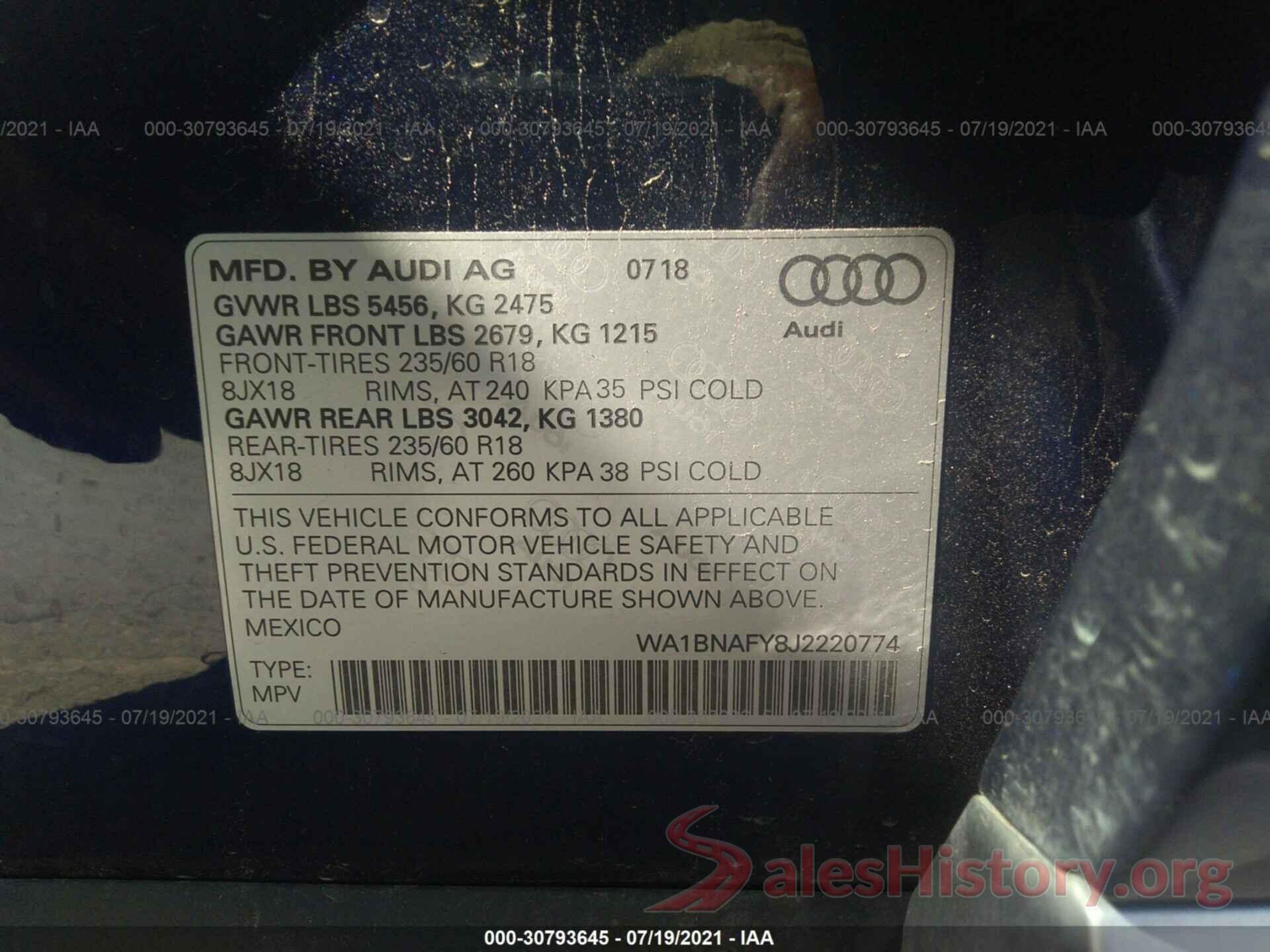 WA1BNAFY8J2220774 2018 AUDI Q5