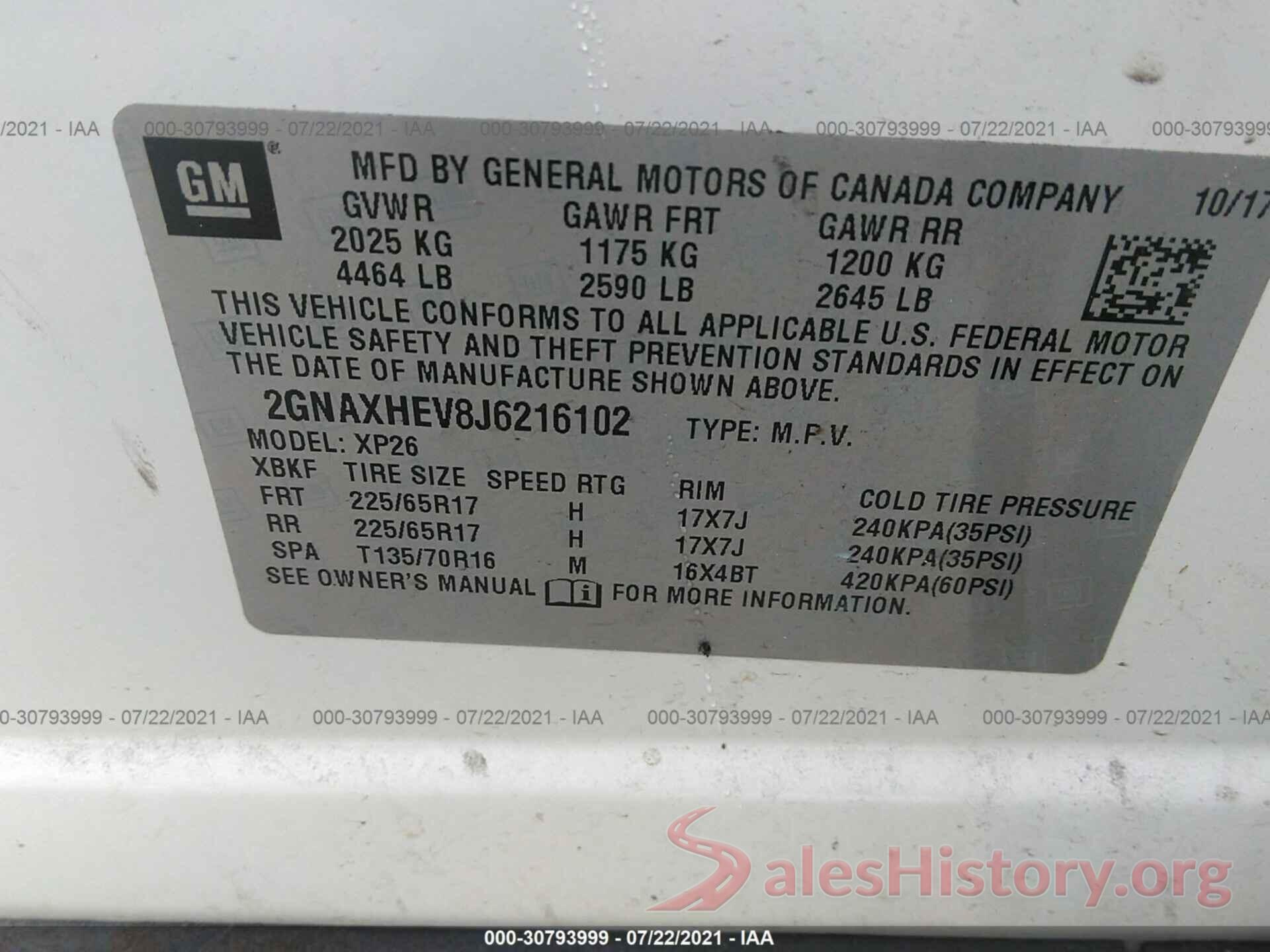 2GNAXHEV8J6216102 2018 CHEVROLET EQUINOX