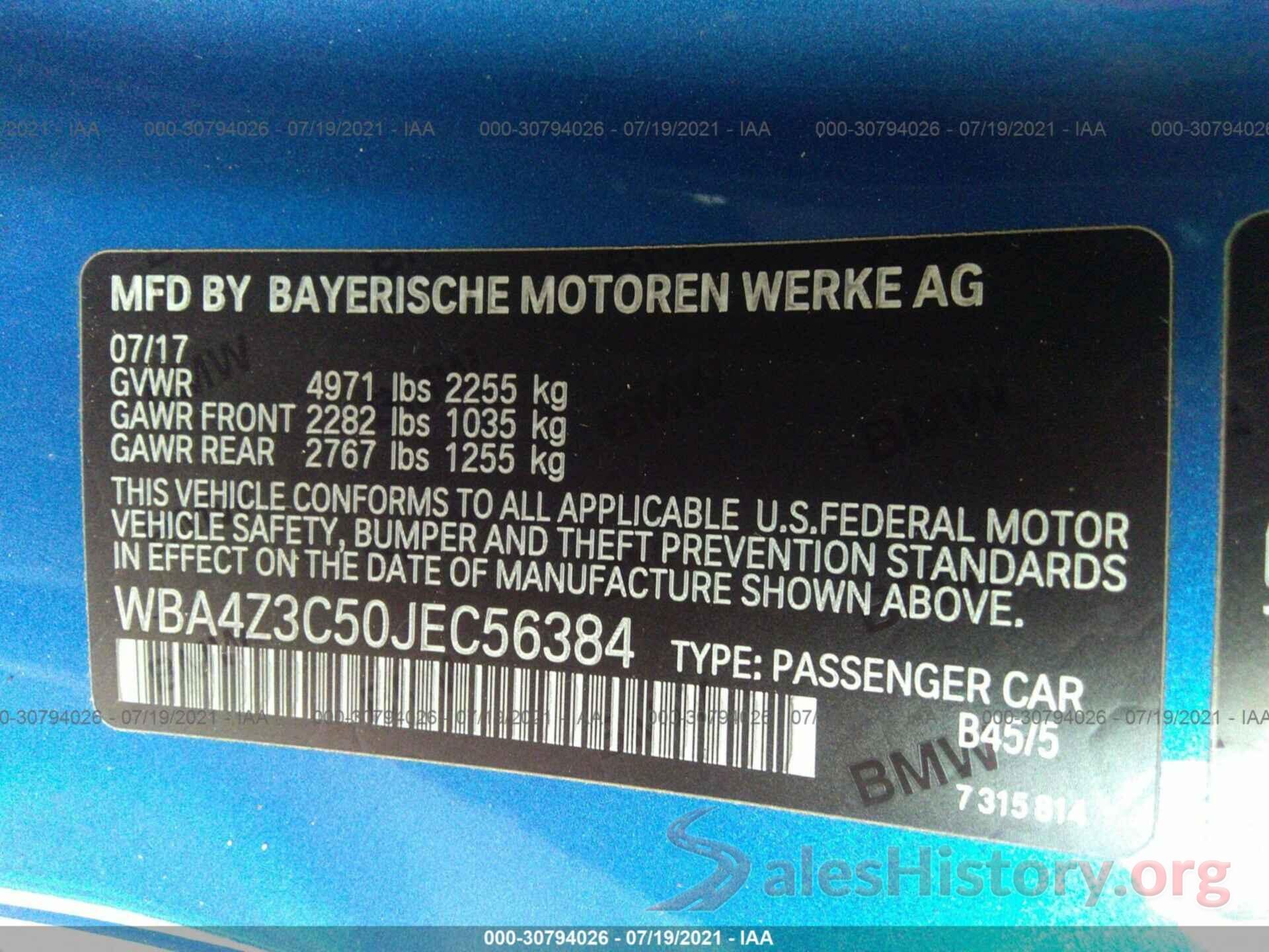 WBA4Z3C50JEC56384 2018 BMW 4 SERIES