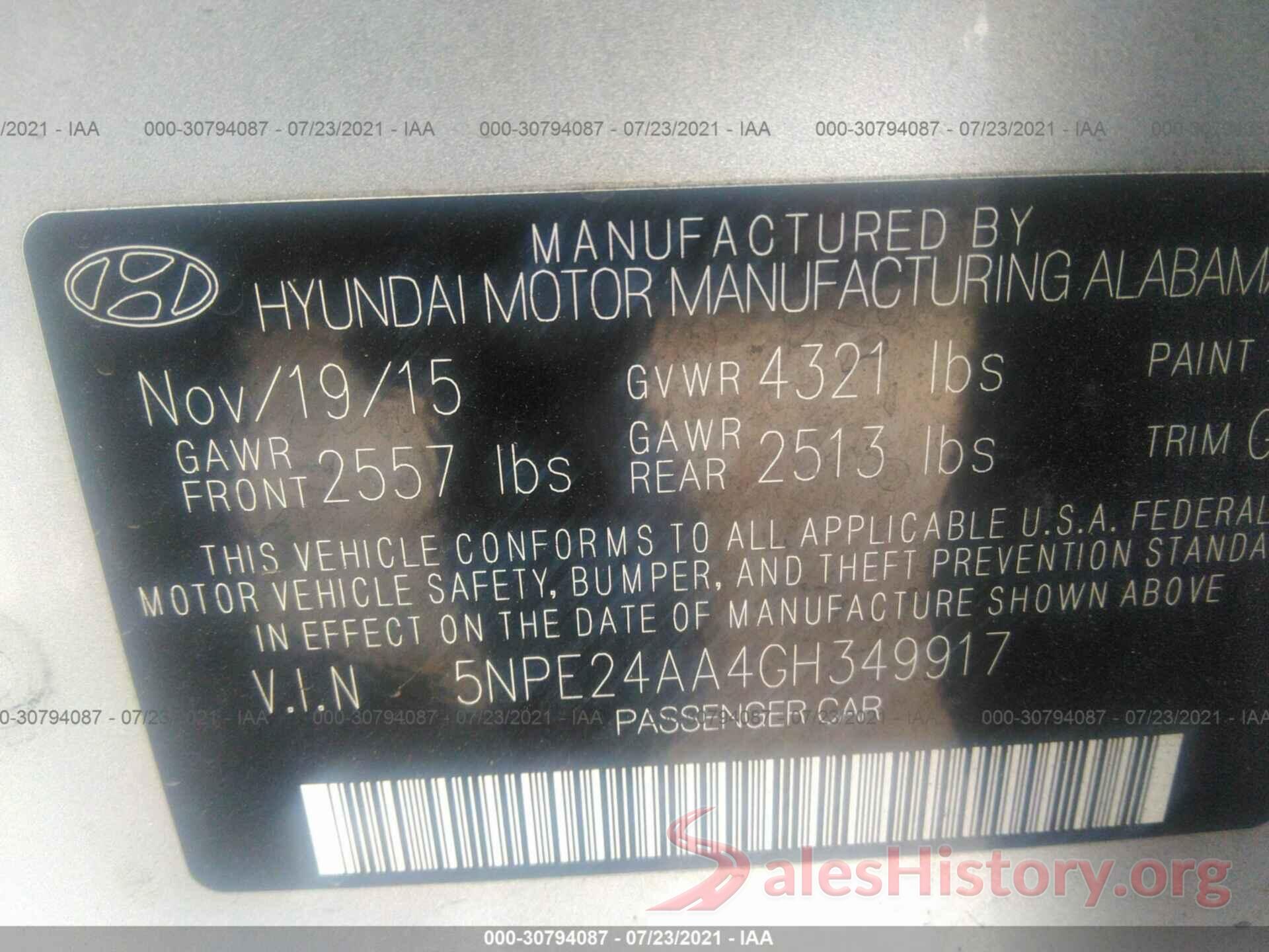 5NPE24AA4GH349917 2016 HYUNDAI SONATA