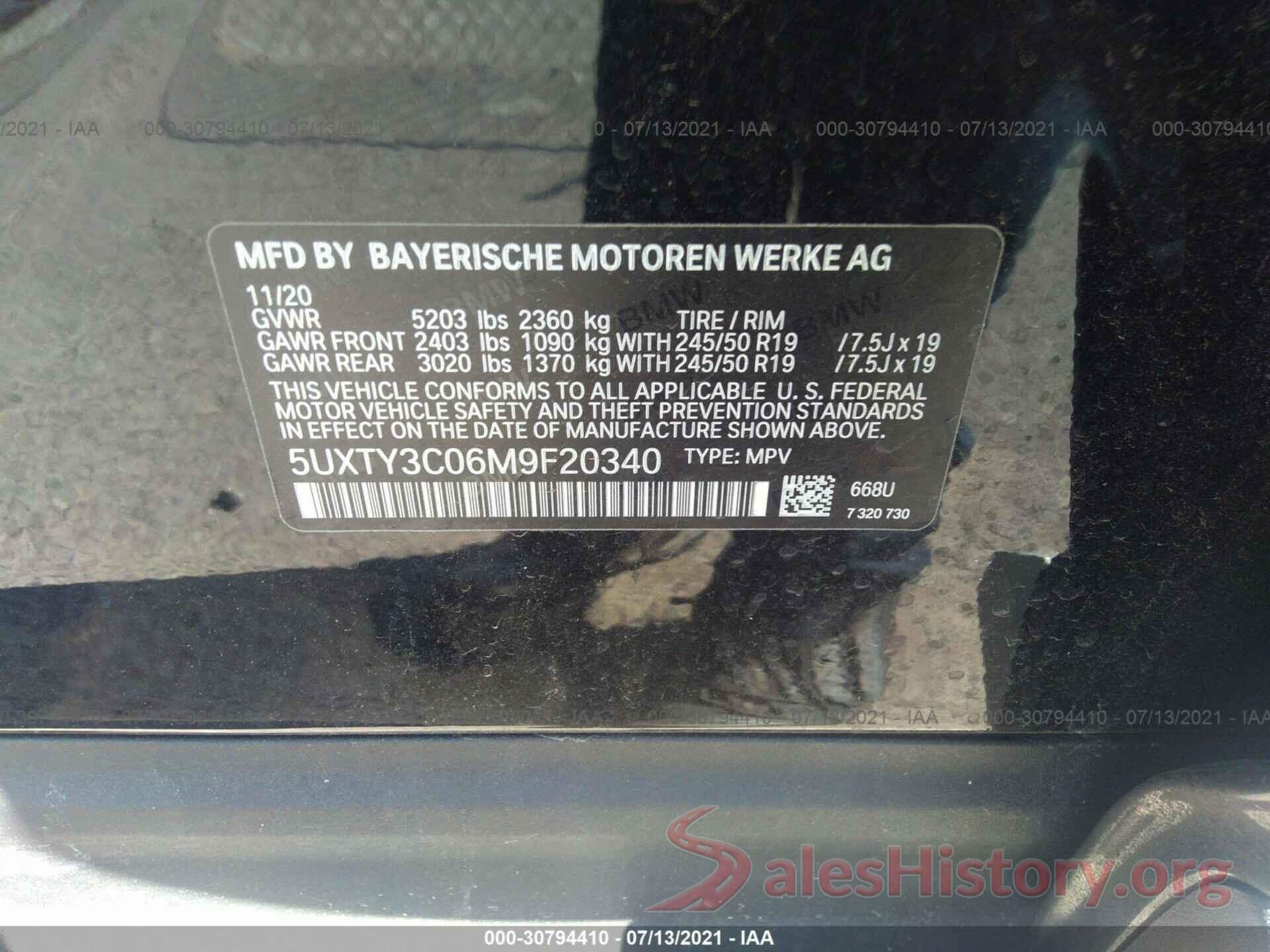 5UXTY3C06M9F20340 2021 BMW X3