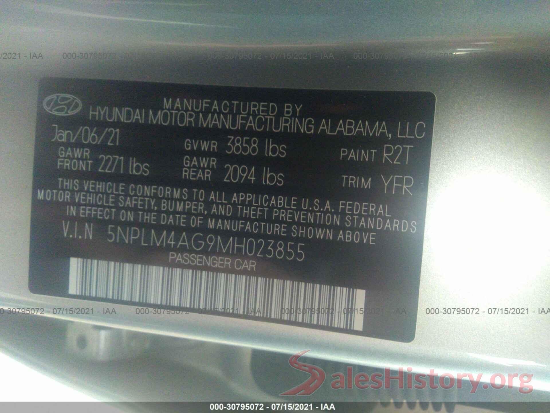 5NPLM4AG9MH023855 2021 HYUNDAI ELANTRA