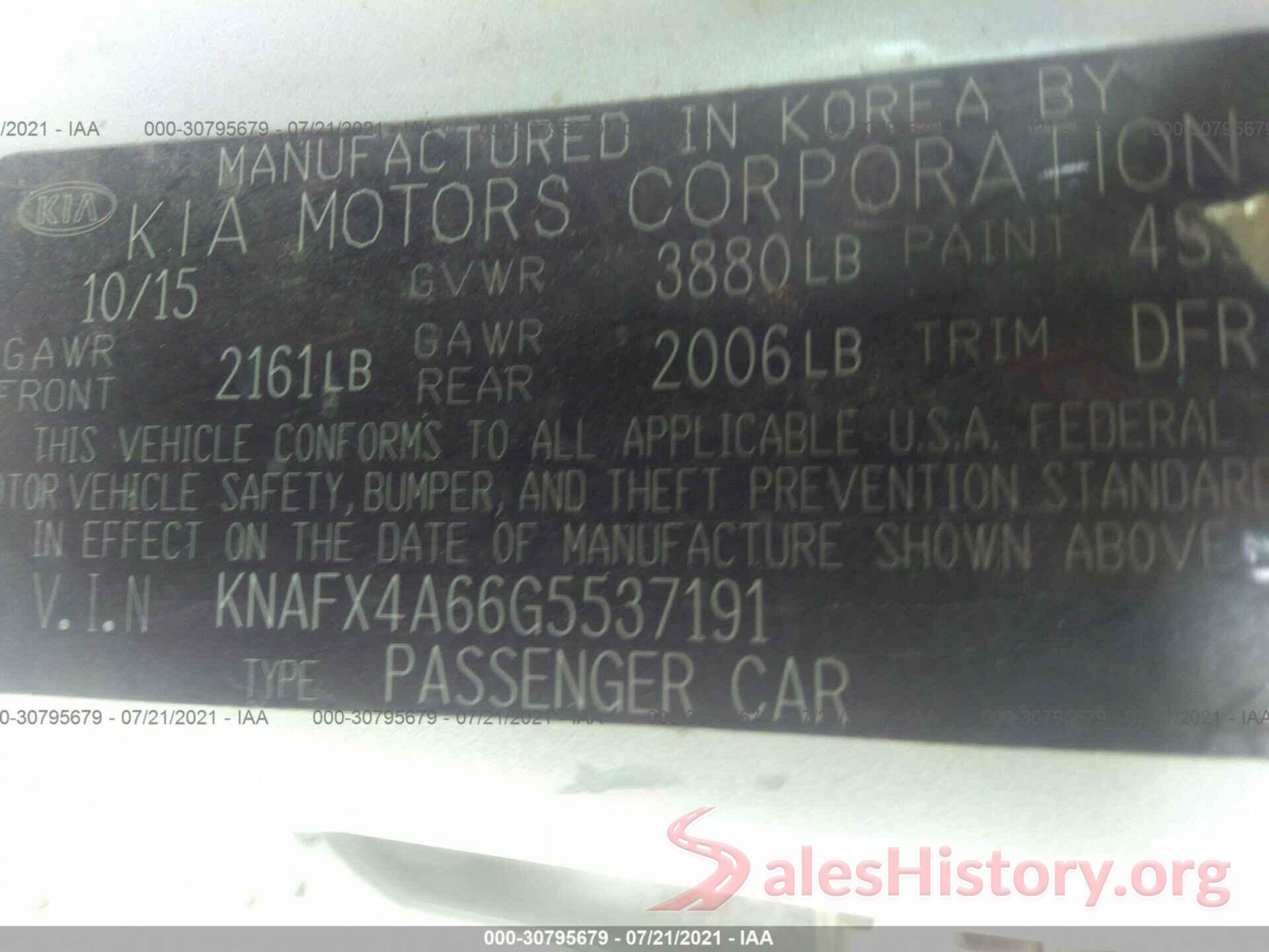 KNAFX4A66G5537191 2016 KIA FORTE