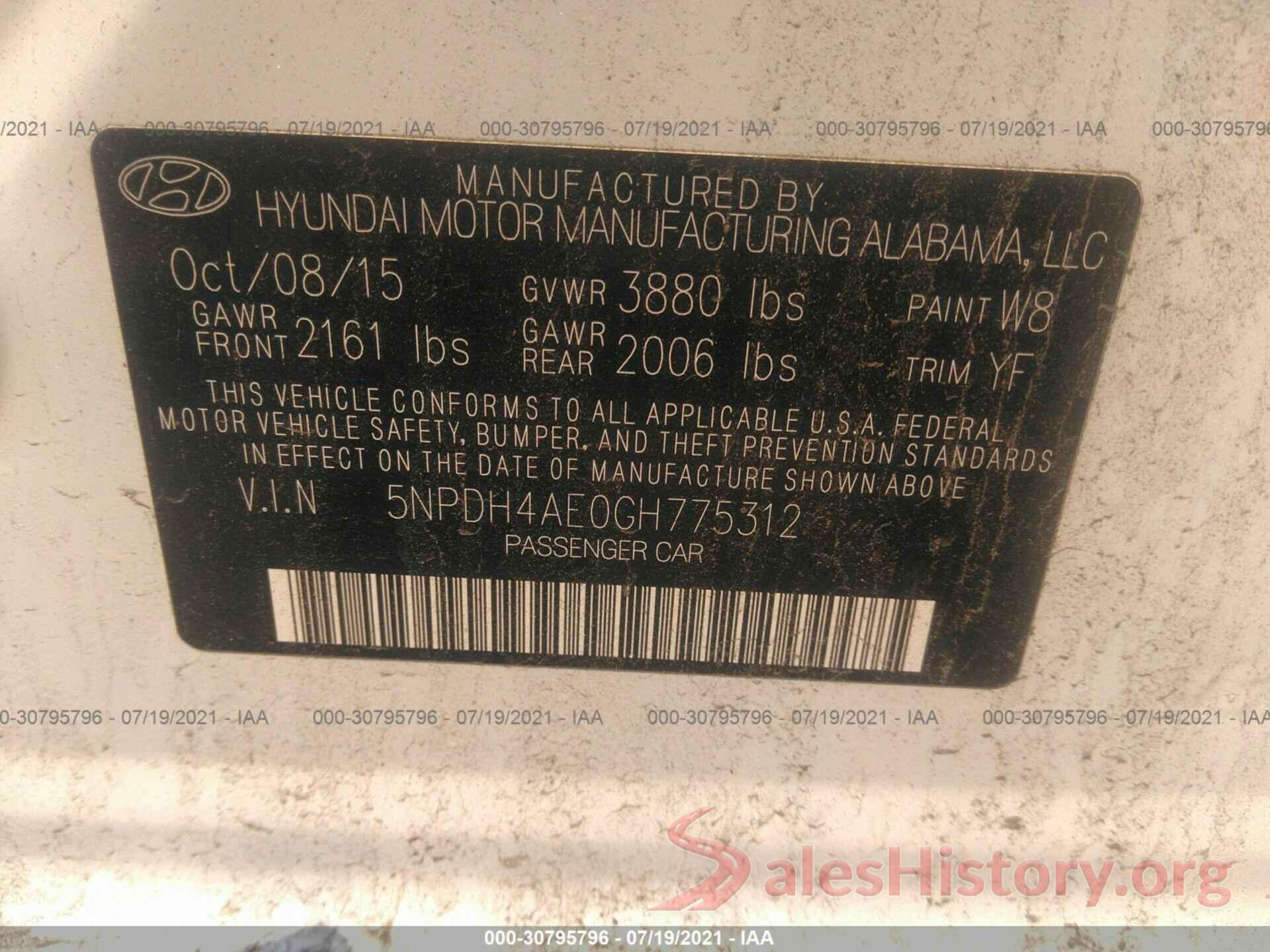 5NPDH4AE0GH775312 2016 HYUNDAI ELANTRA