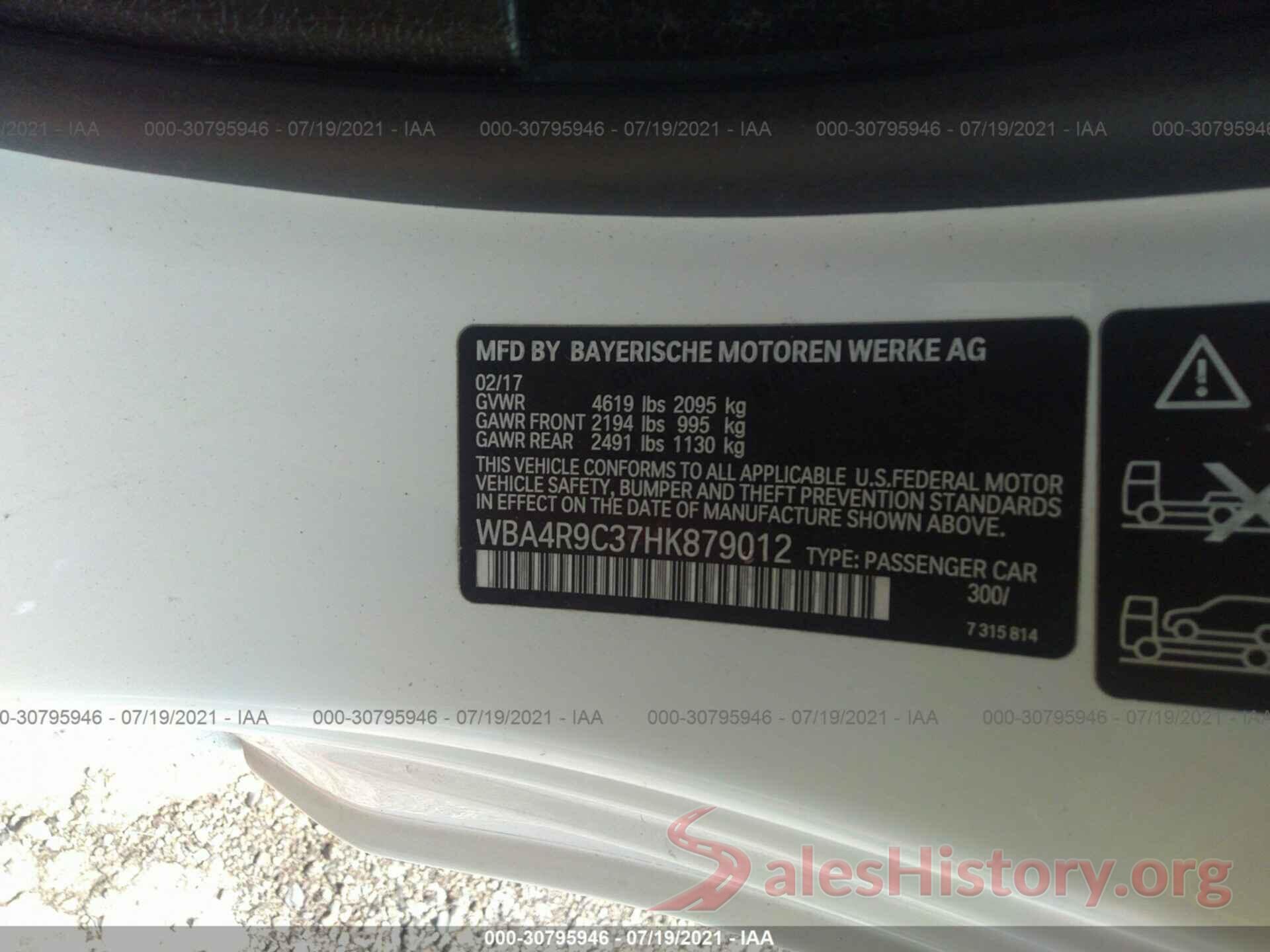 WBA4R9C37HK879012 2017 BMW 4 SERIES