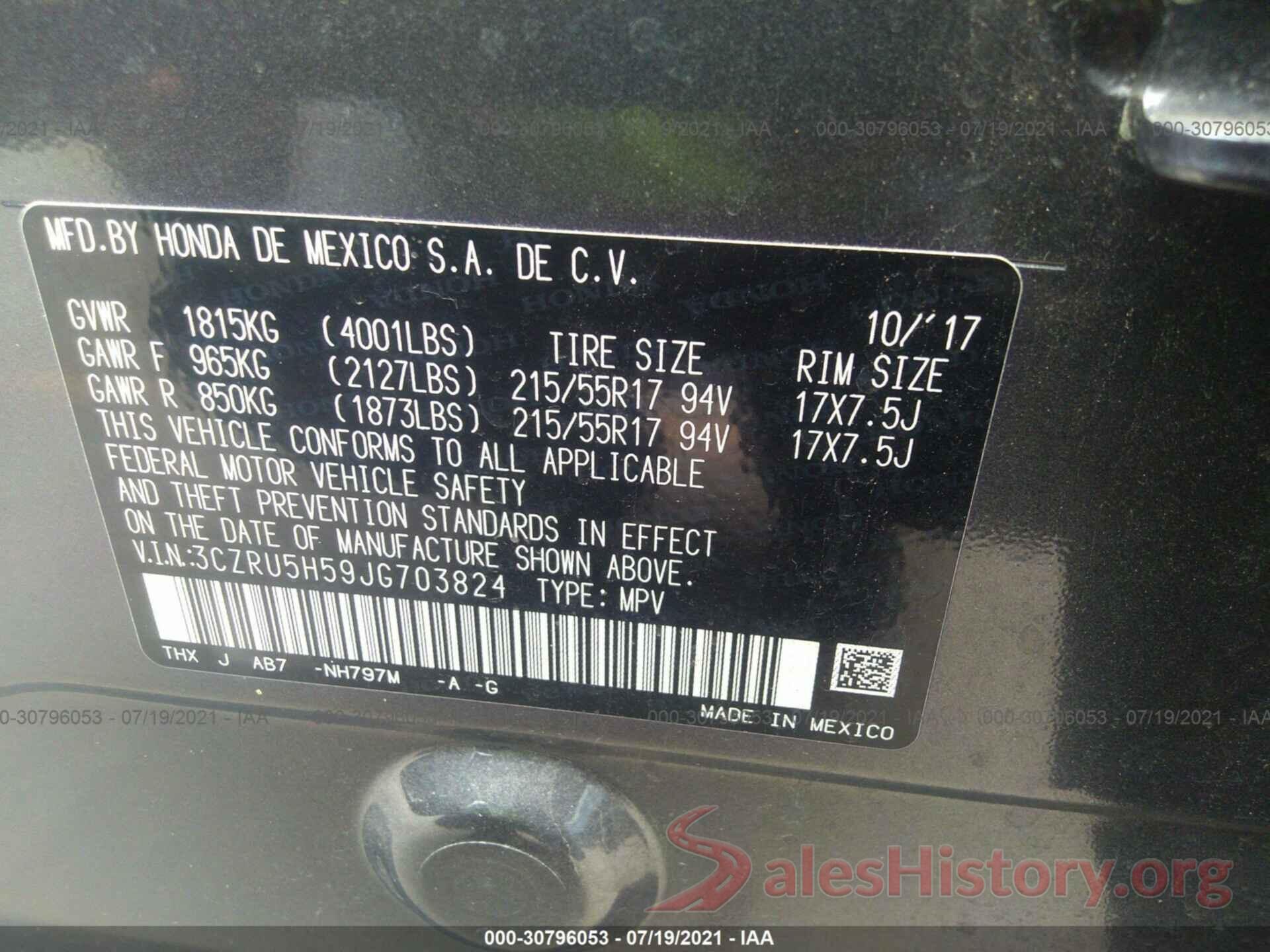 3CZRU5H59JG703824 2018 HONDA HR-V