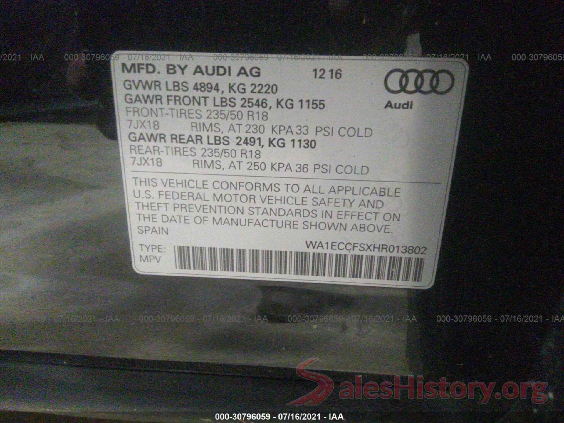 WA1ECCFSXHR013802 2017 AUDI Q3