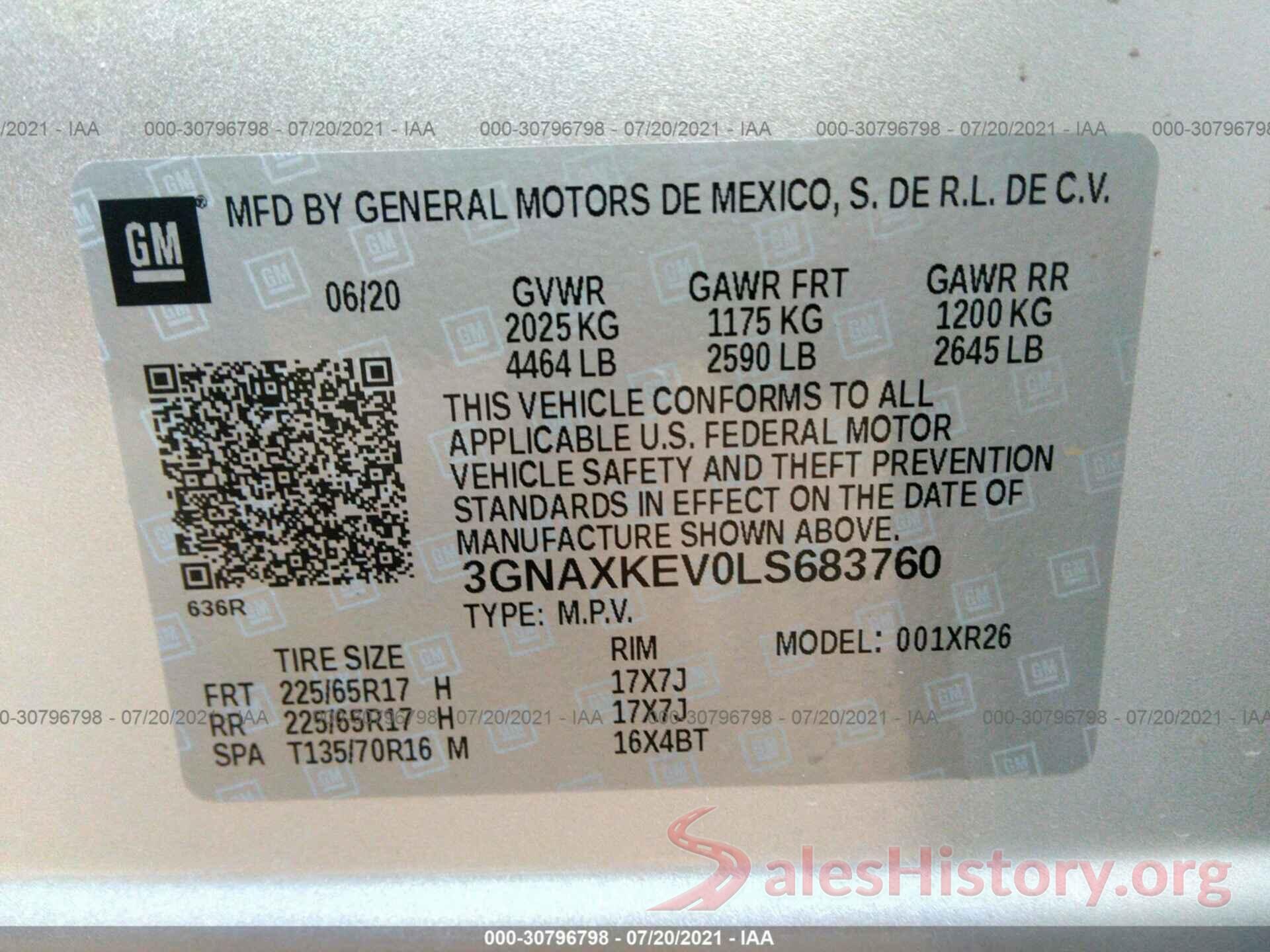 3GNAXKEV0LS683760 2020 CHEVROLET EQUINOX