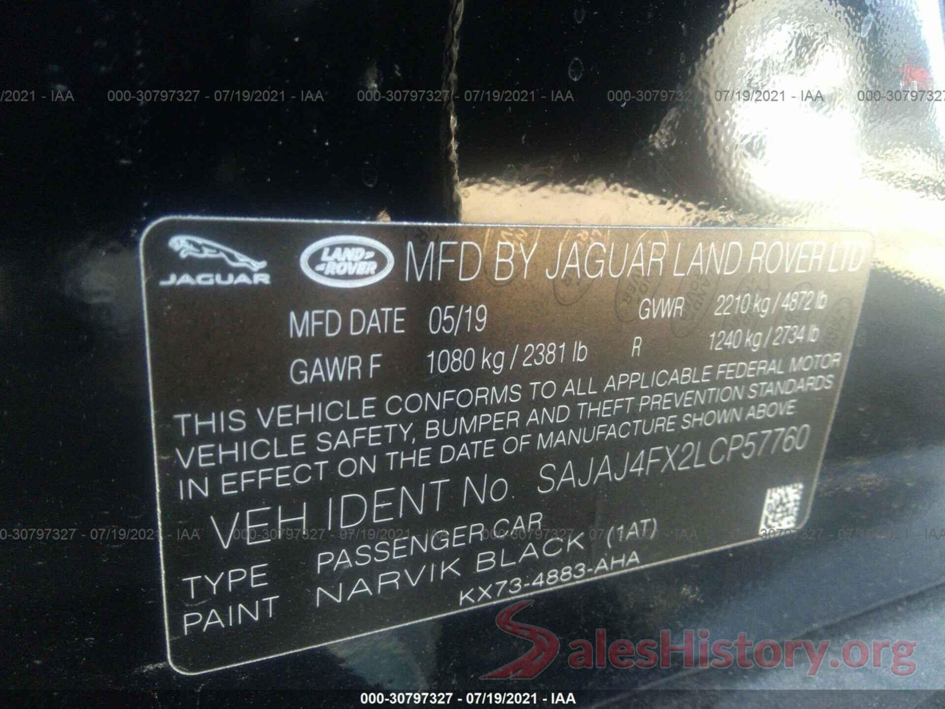 SAJAJ4FX2LCP57760 2020 JAGUAR XE