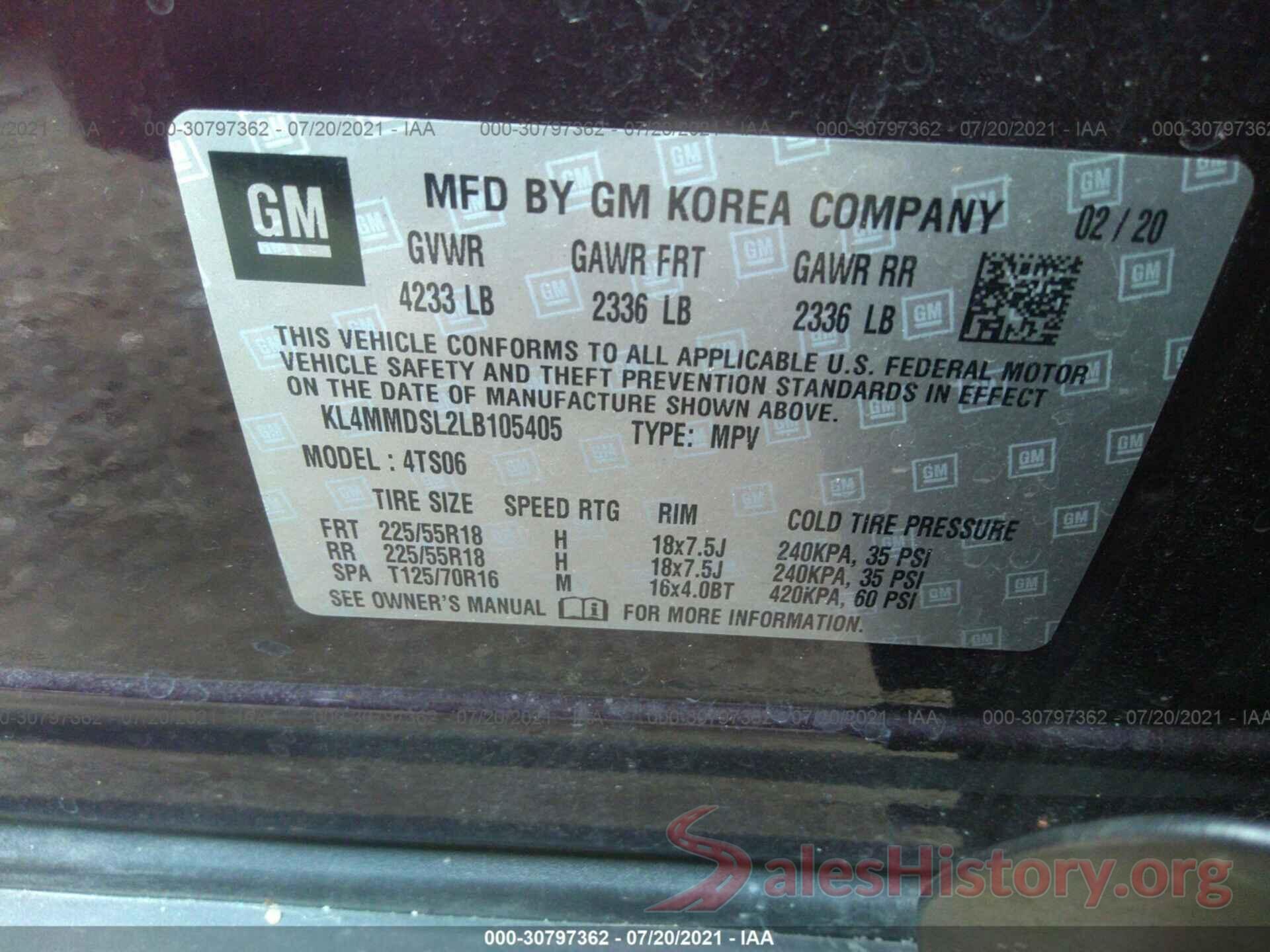 KL4MMDSL2LB105405 2020 BUICK ENCORE GX