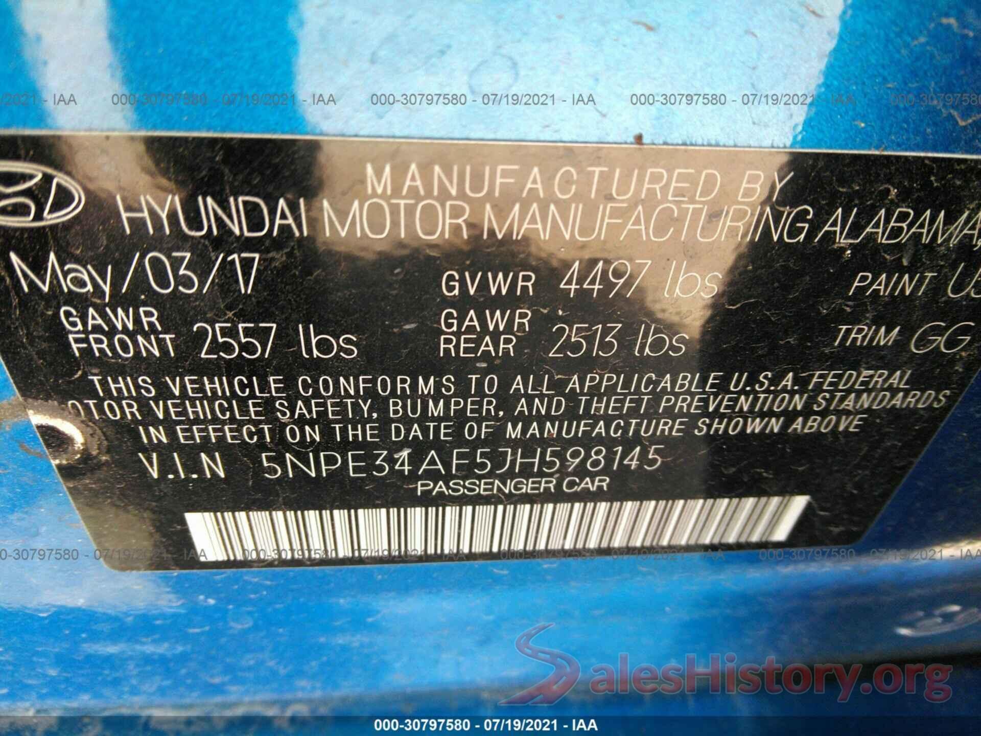 5NPE34AF5JH598145 2018 HYUNDAI SONATA