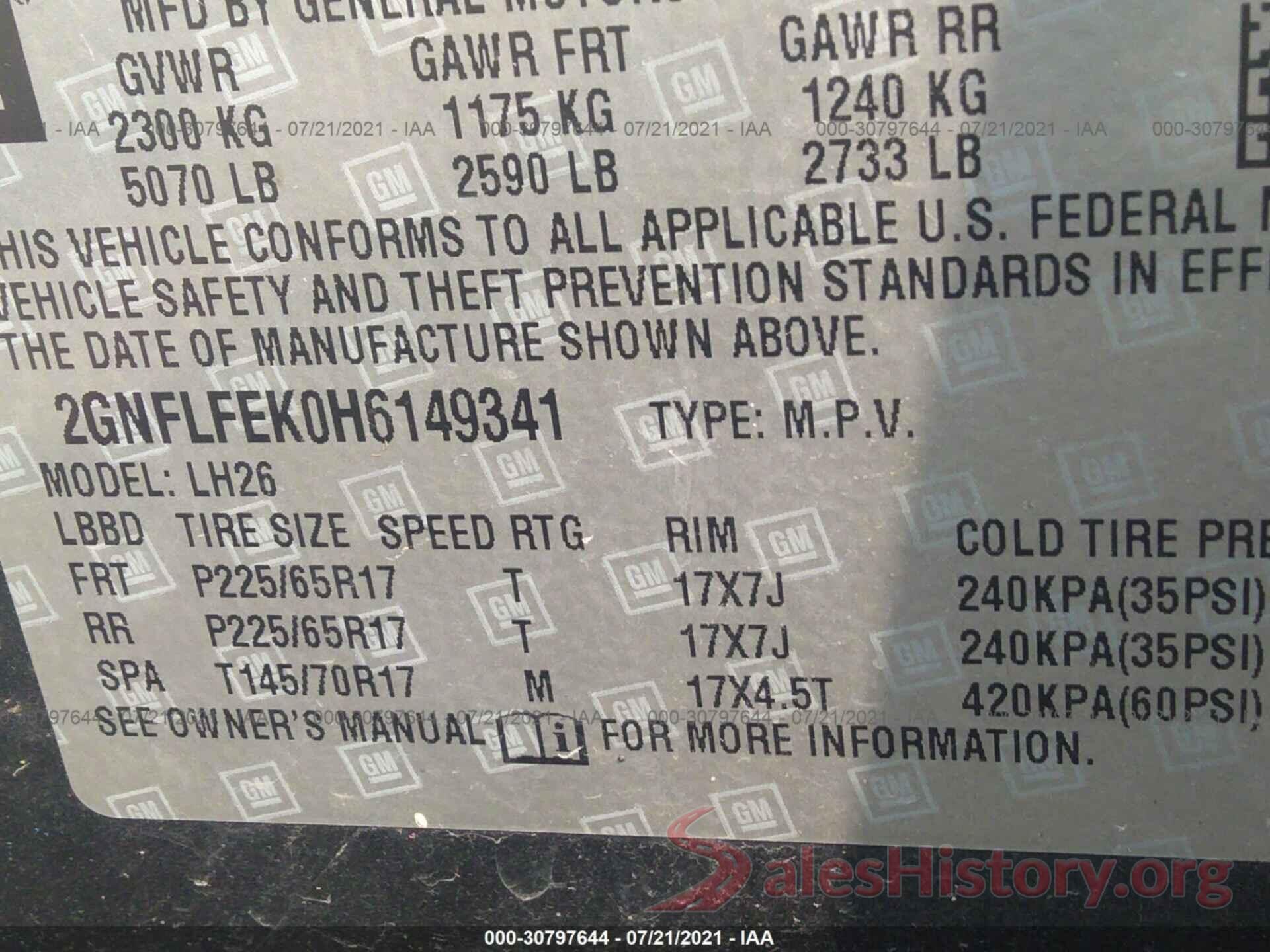 2GNFLFEK0H6149341 2017 CHEVROLET EQUINOX