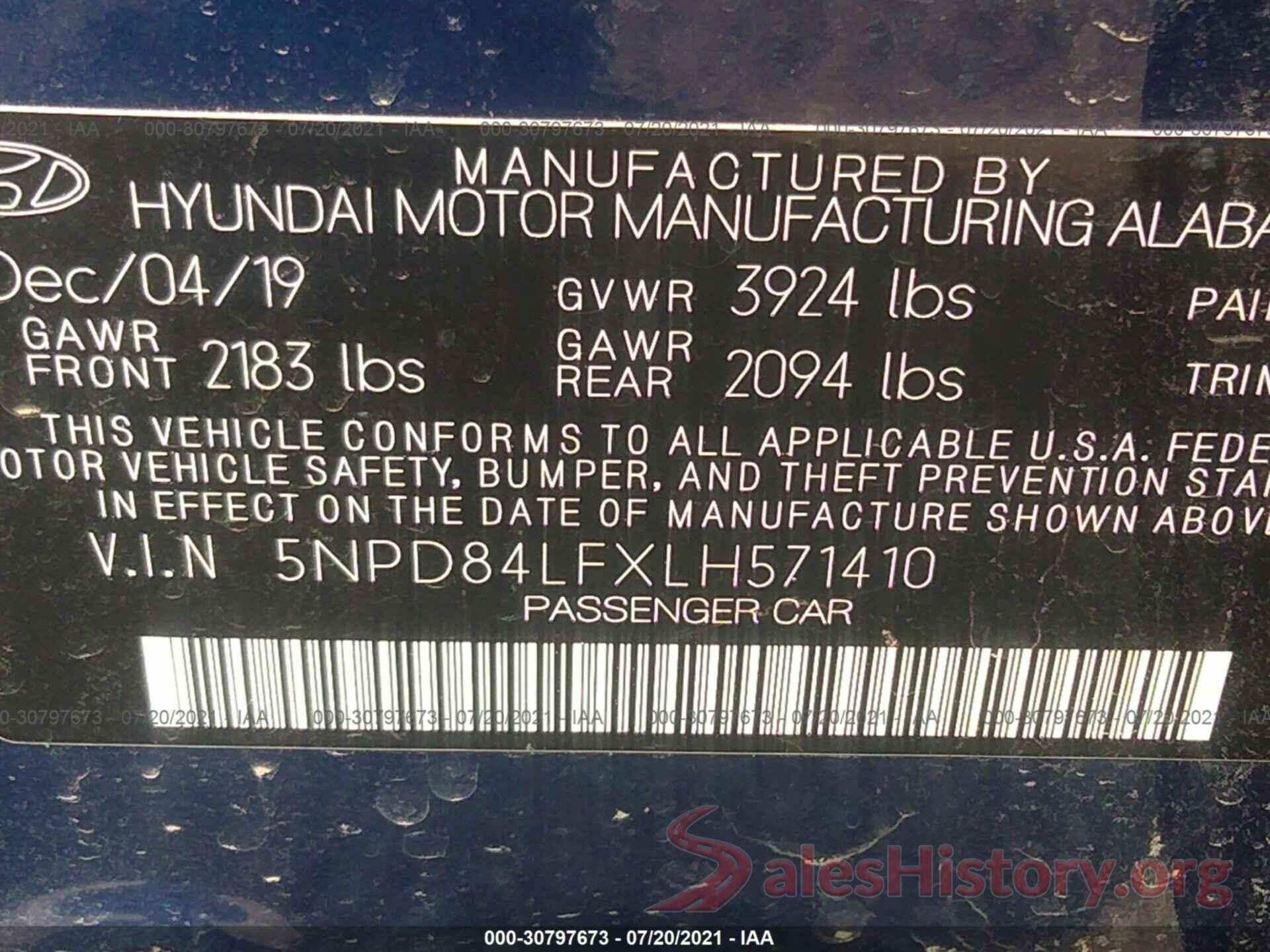 5NPD84LFXLH571410 2020 HYUNDAI ELANTRA