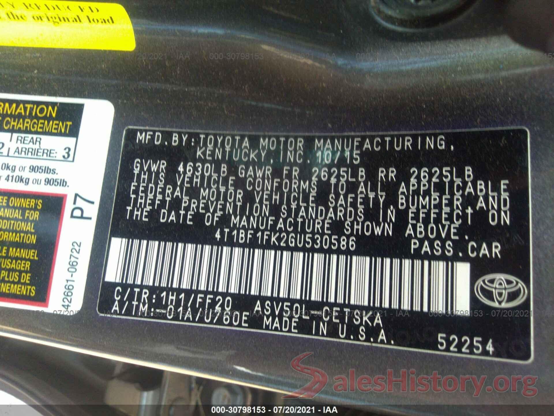 4T1BF1FK2GU530586 2016 TOYOTA CAMRY