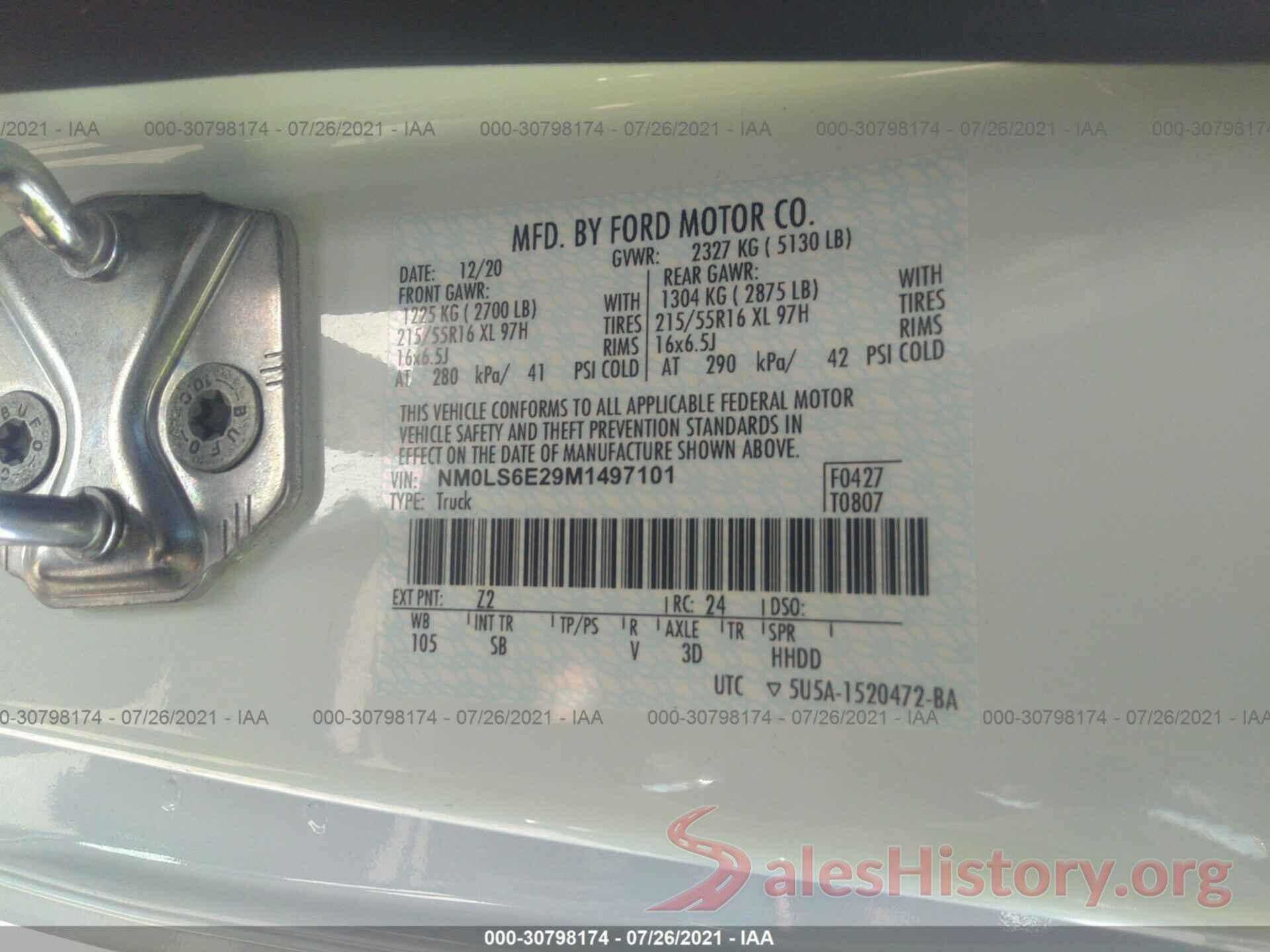 NM0LS6E29M1497101 2021 FORD TRANSIT CONNECT VAN