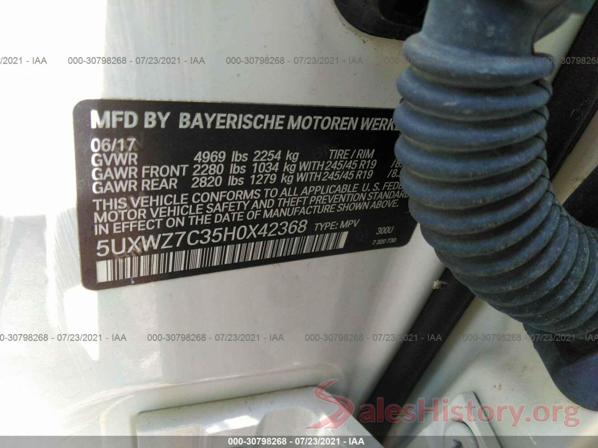 5UXWZ7C35H0X42368 2017 BMW X3