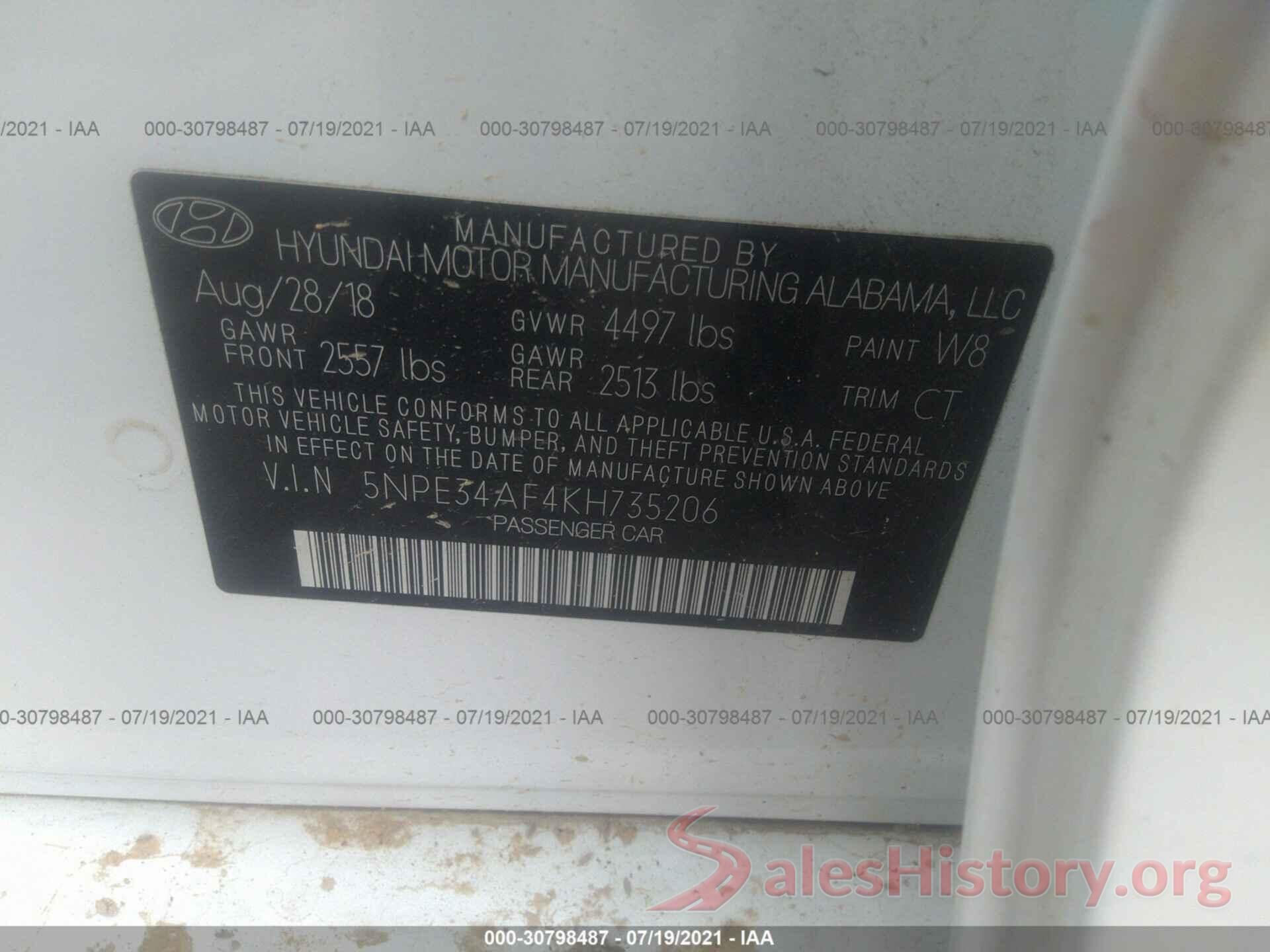 5NPE34AF4KH735206 2019 HYUNDAI SONATA