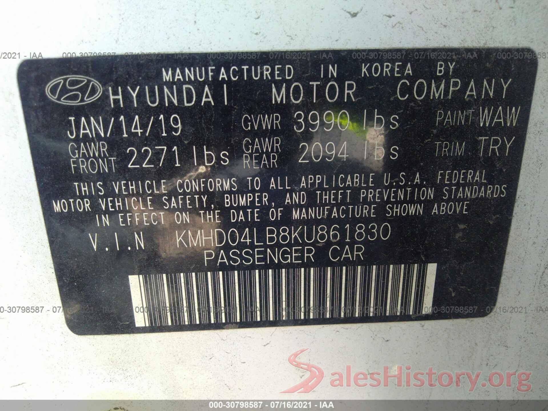 KMHD04LB8KU861830 2019 HYUNDAI ELANTRA