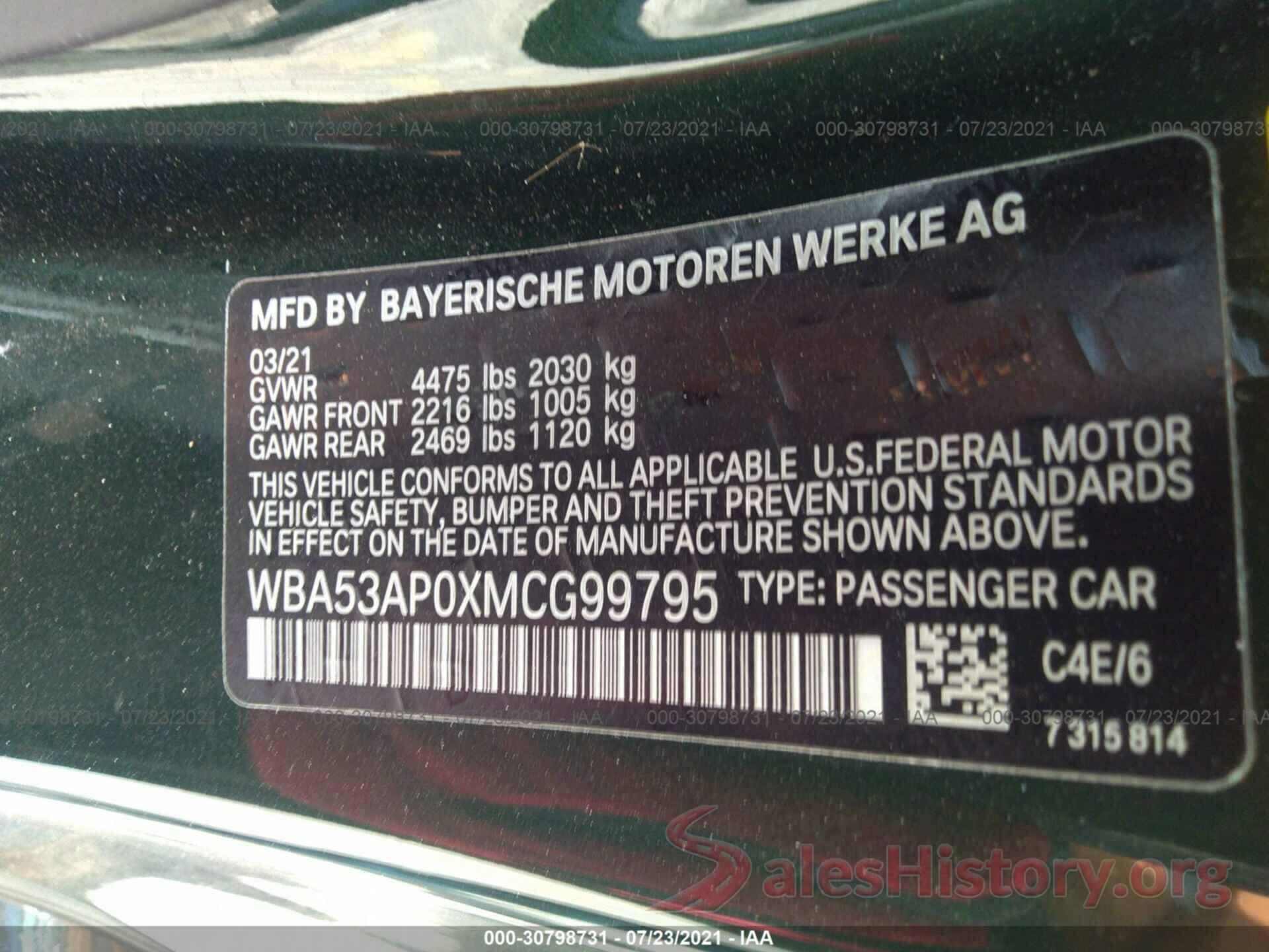 WBA53AP0XMCG99795 2021 BMW 4 SERIES