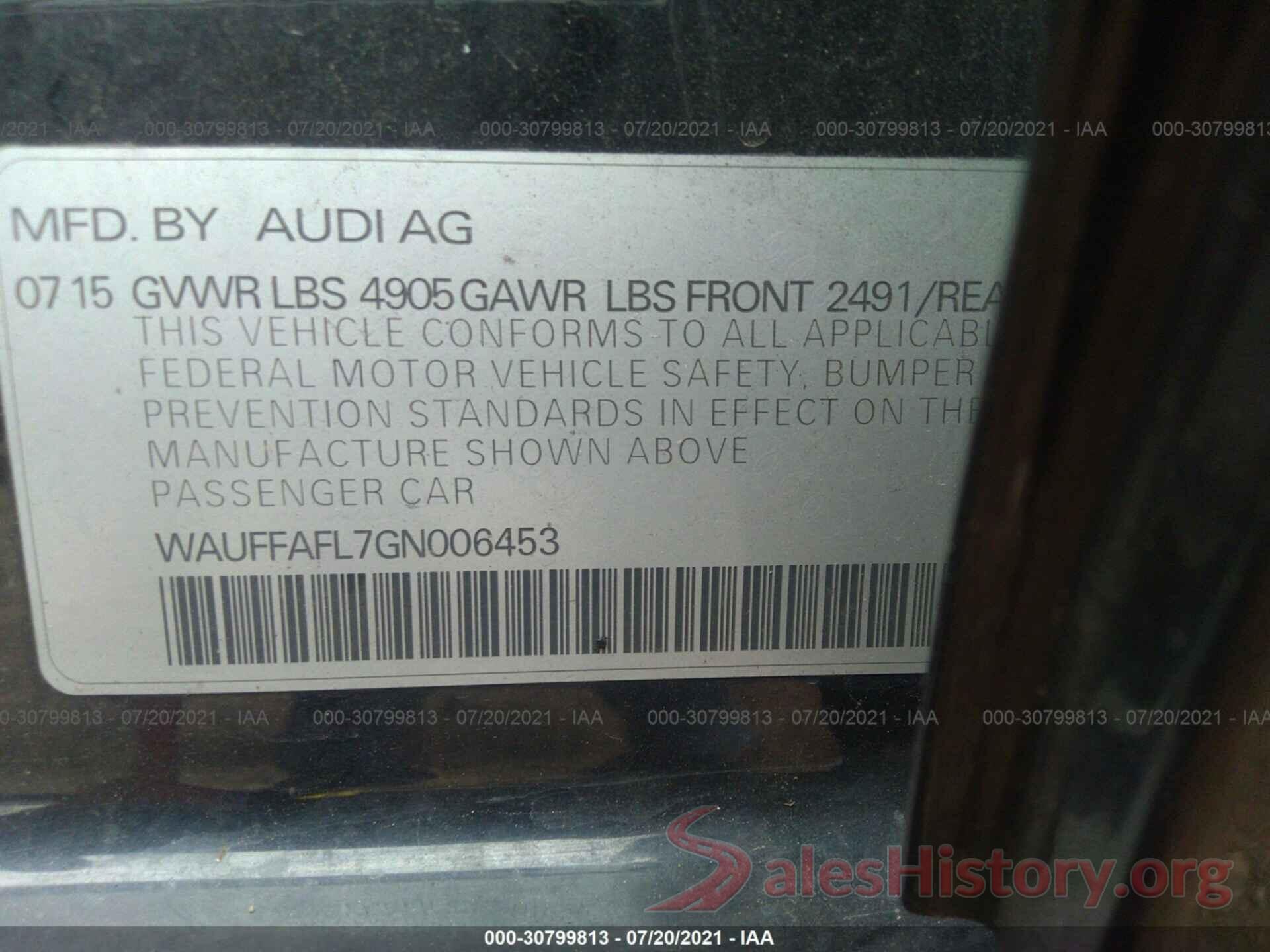 WAUFFAFL7GN006453 2016 AUDI A4