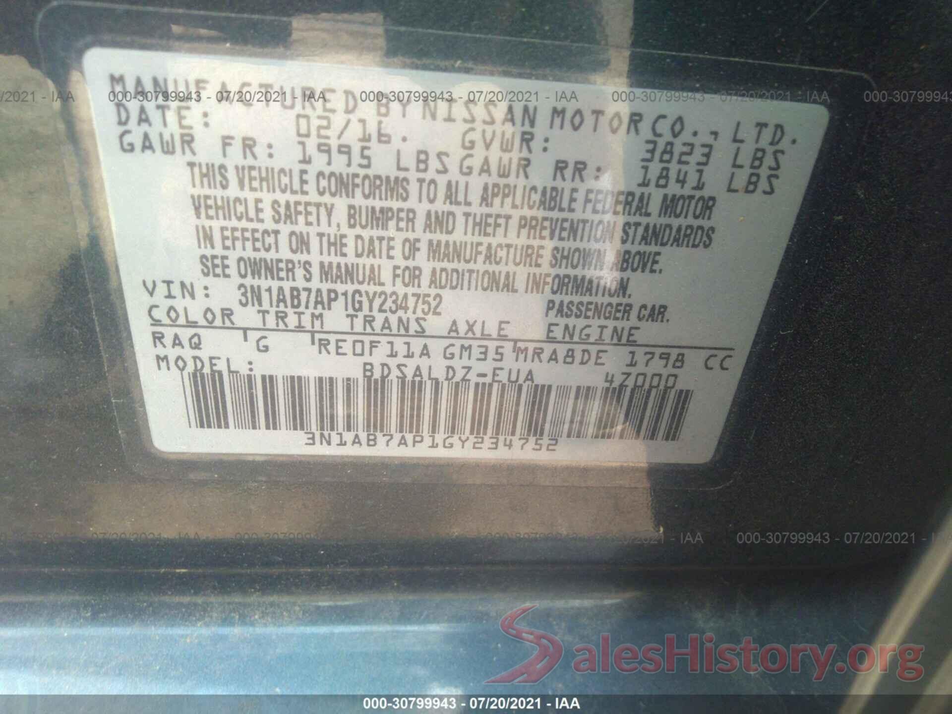 3N1AB7AP1GY234752 2016 NISSAN SENTRA