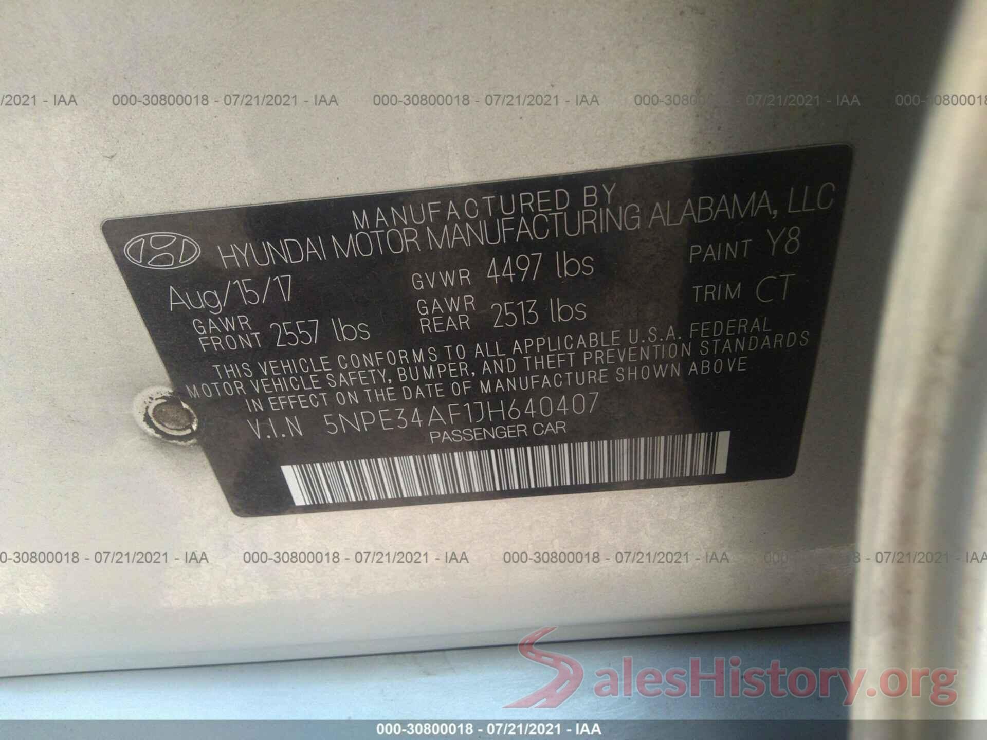 5NPE34AF1JH640407 2018 HYUNDAI SONATA