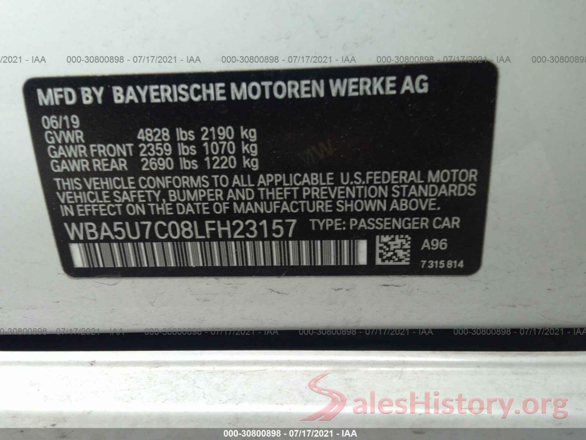 WBA5U7C08LFH23157 2020 BMW 3 SERIES