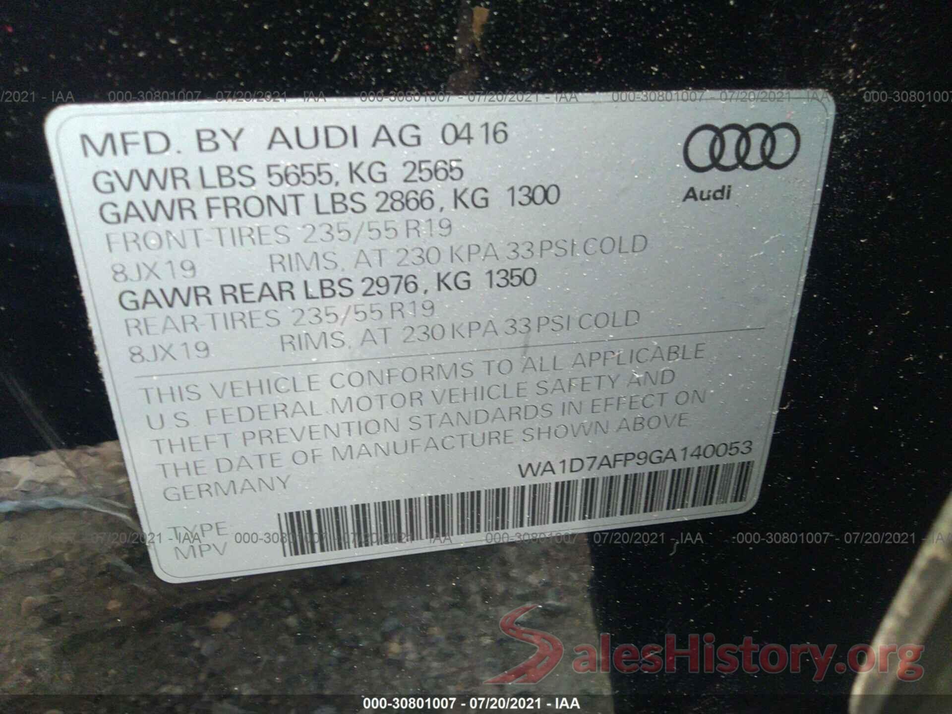 WA1D7AFP9GA140053 2016 AUDI Q5