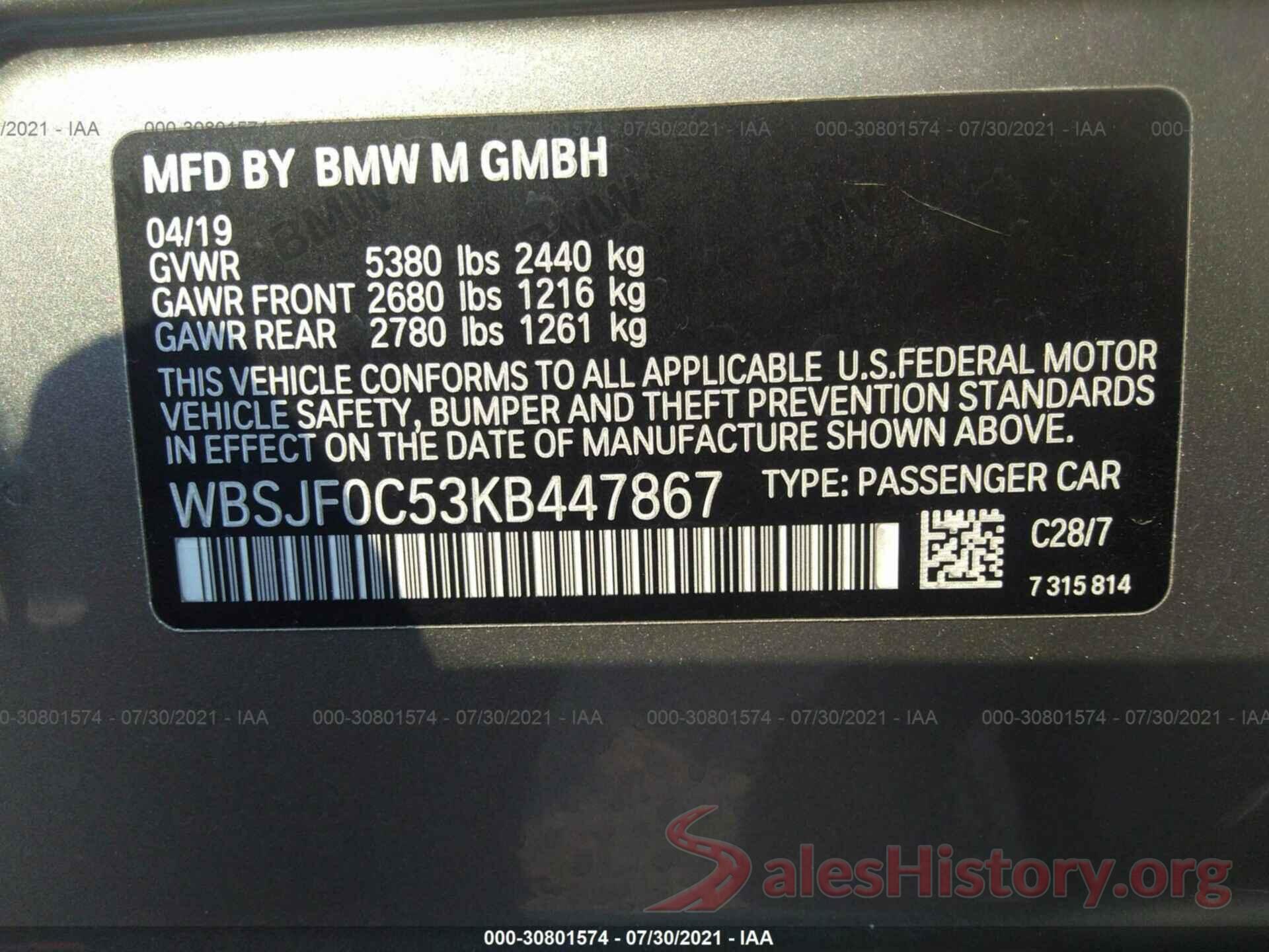 WBSJF0C53KB447867 2019 BMW M5