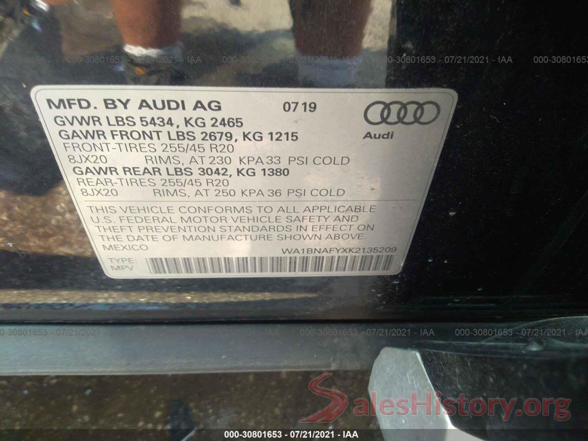 WA1BNAFYXK2135209 2019 AUDI Q5