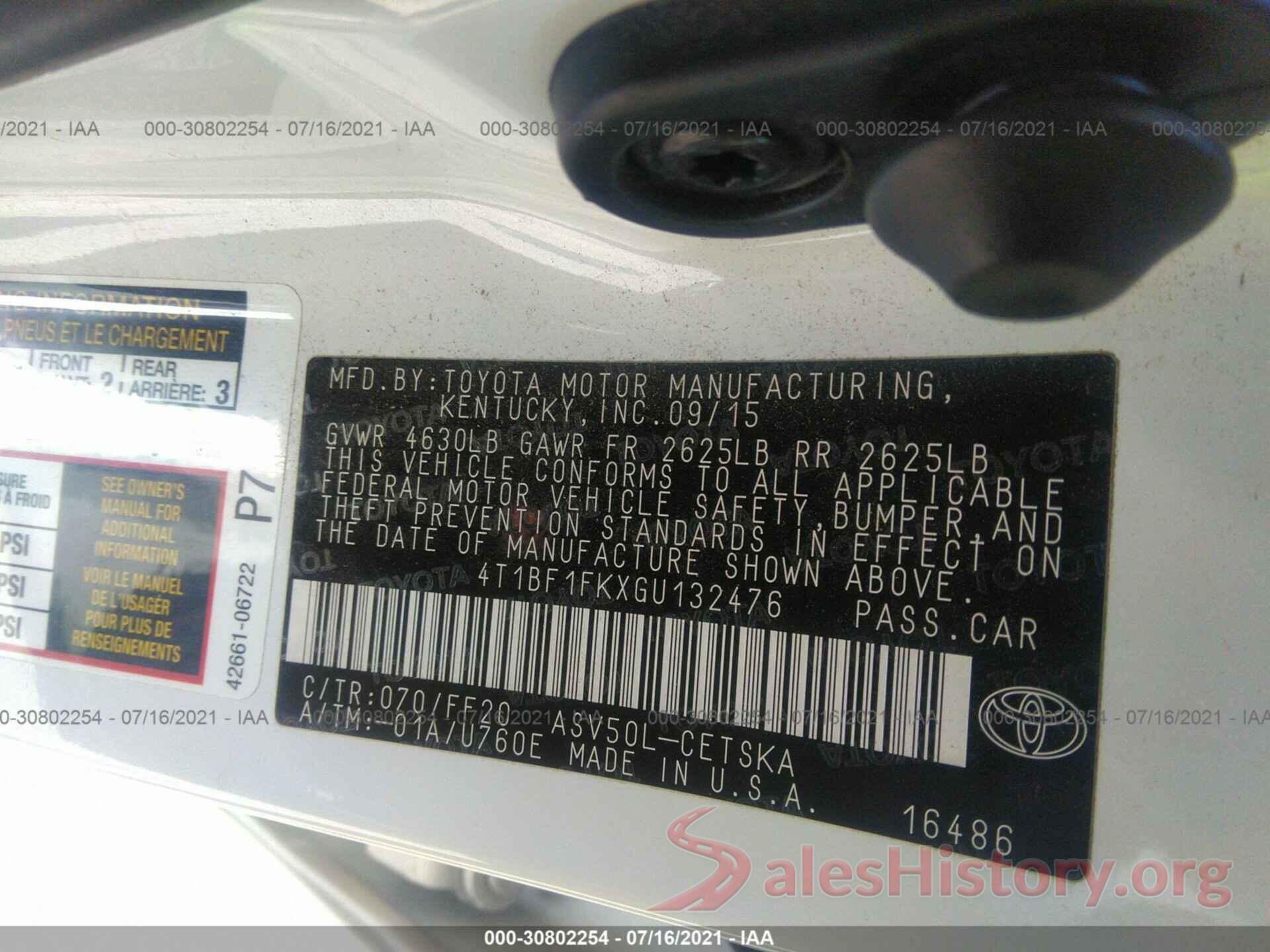 4T1BF1FKXGU132476 2016 TOYOTA CAMRY