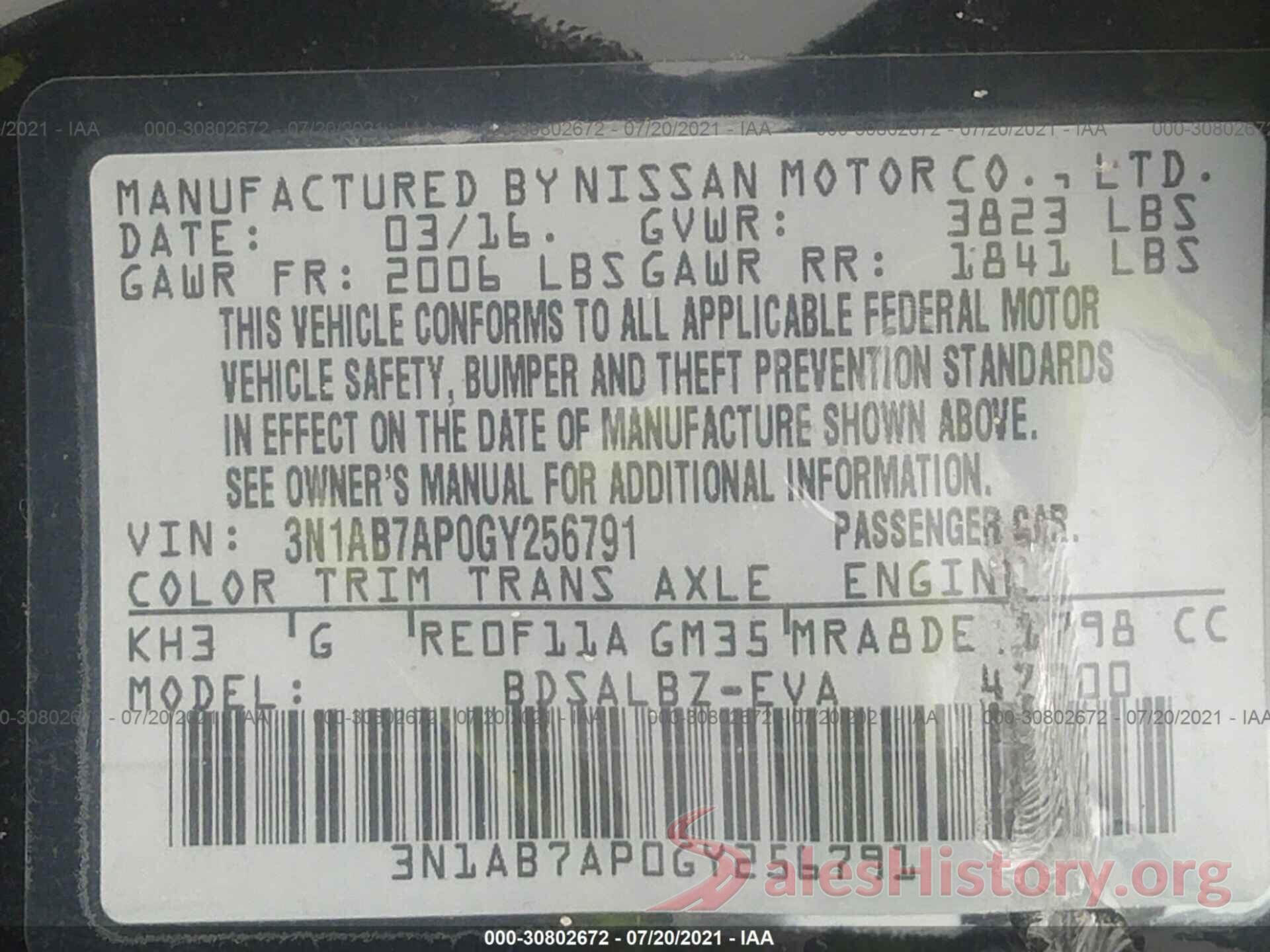 3N1AB7AP0GY256791 2016 NISSAN SENTRA