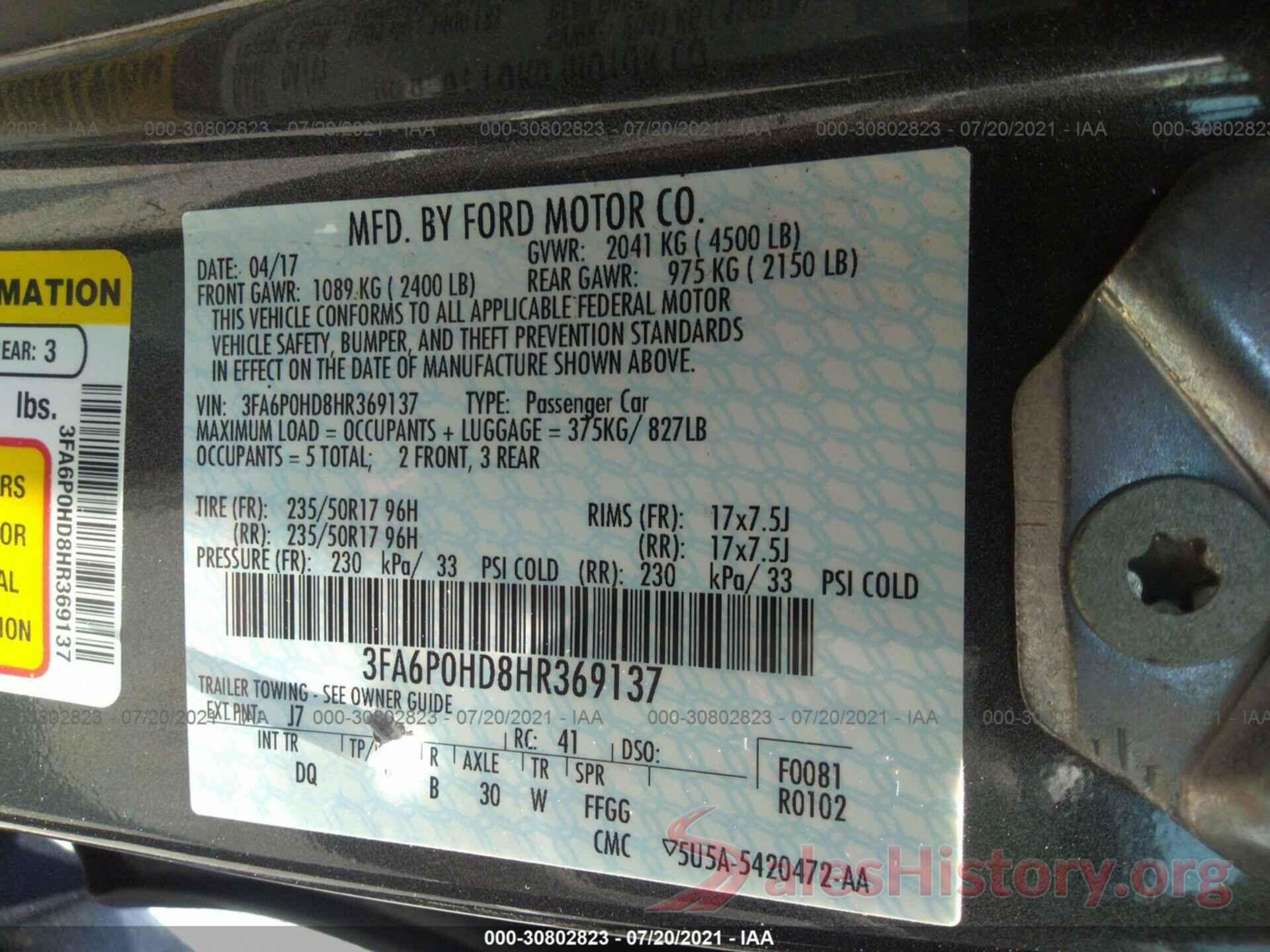 3FA6P0HD8HR369137 2017 FORD FUSION