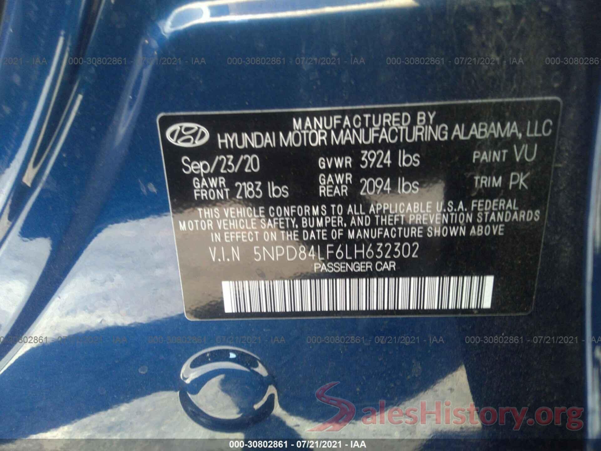 5NPD84LF6LH632302 2020 HYUNDAI ELANTRA