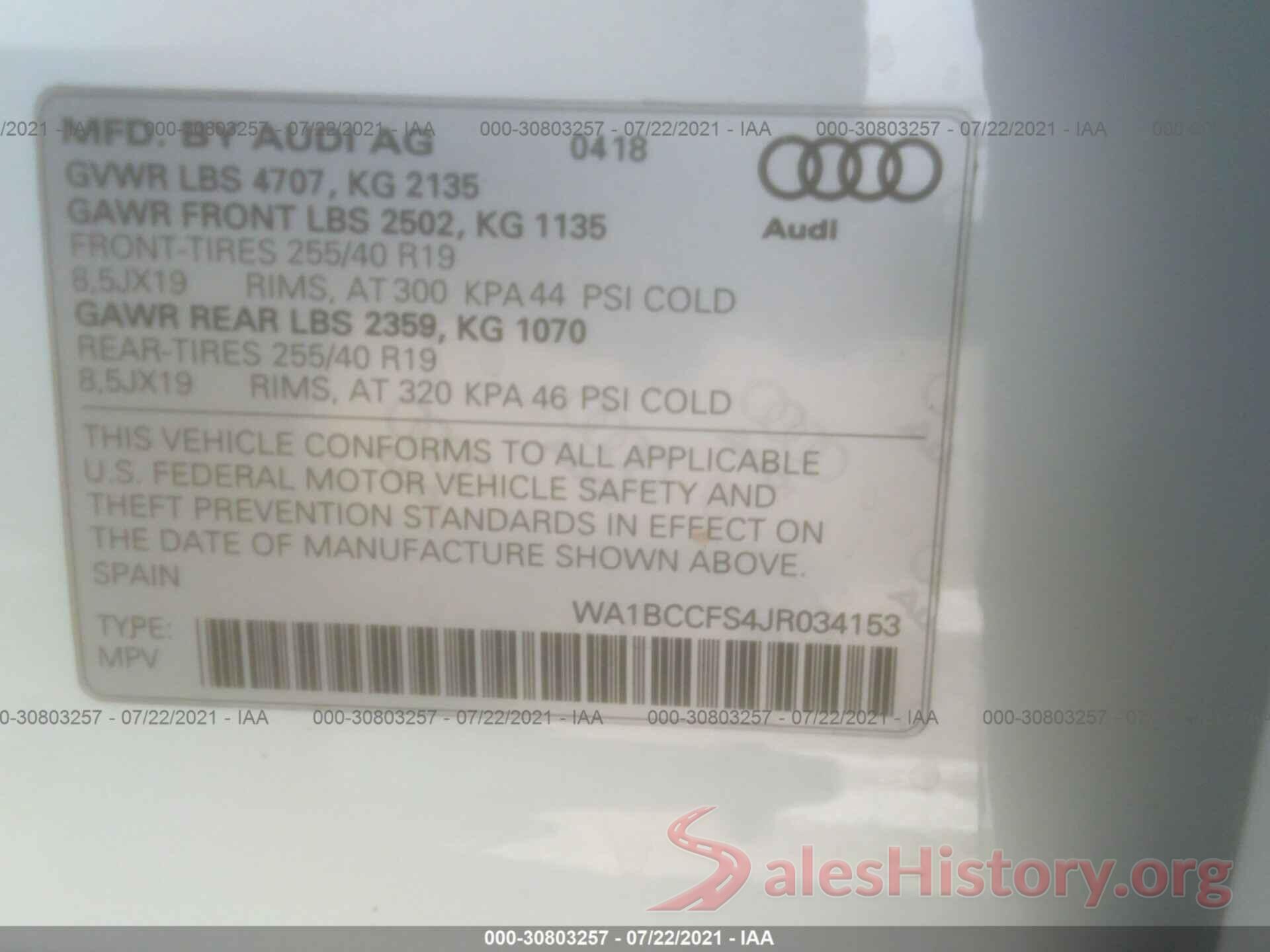 WA1BCCFS4JR034153 2018 AUDI Q3